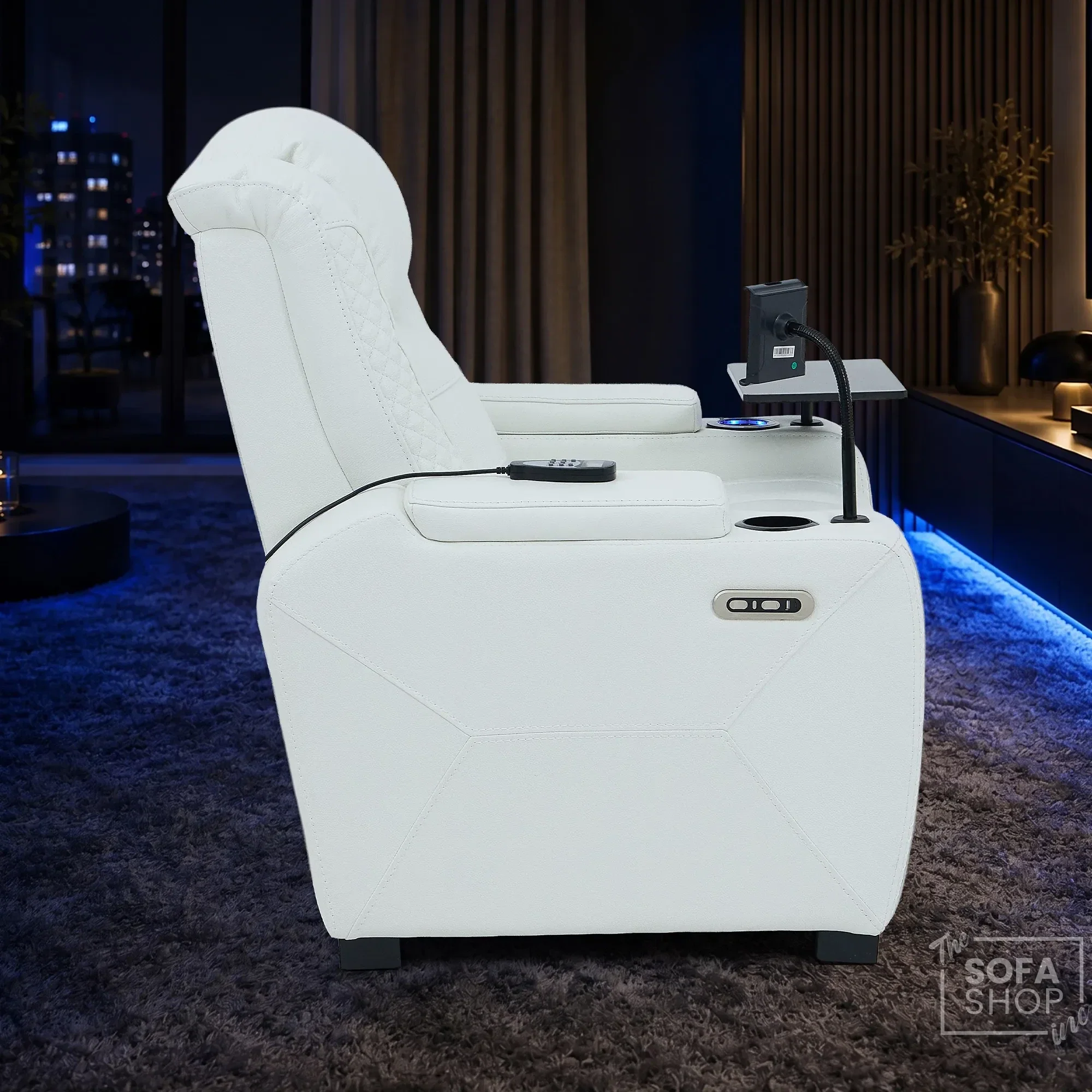1 Seater Cinema Chair in White Genuine Leather | Hi-Tech Cinema Chair with Power Recline + Power Headrest + Vibration Massage + Heated Lumbar | Napoli | The Sofa Shop - Image 7