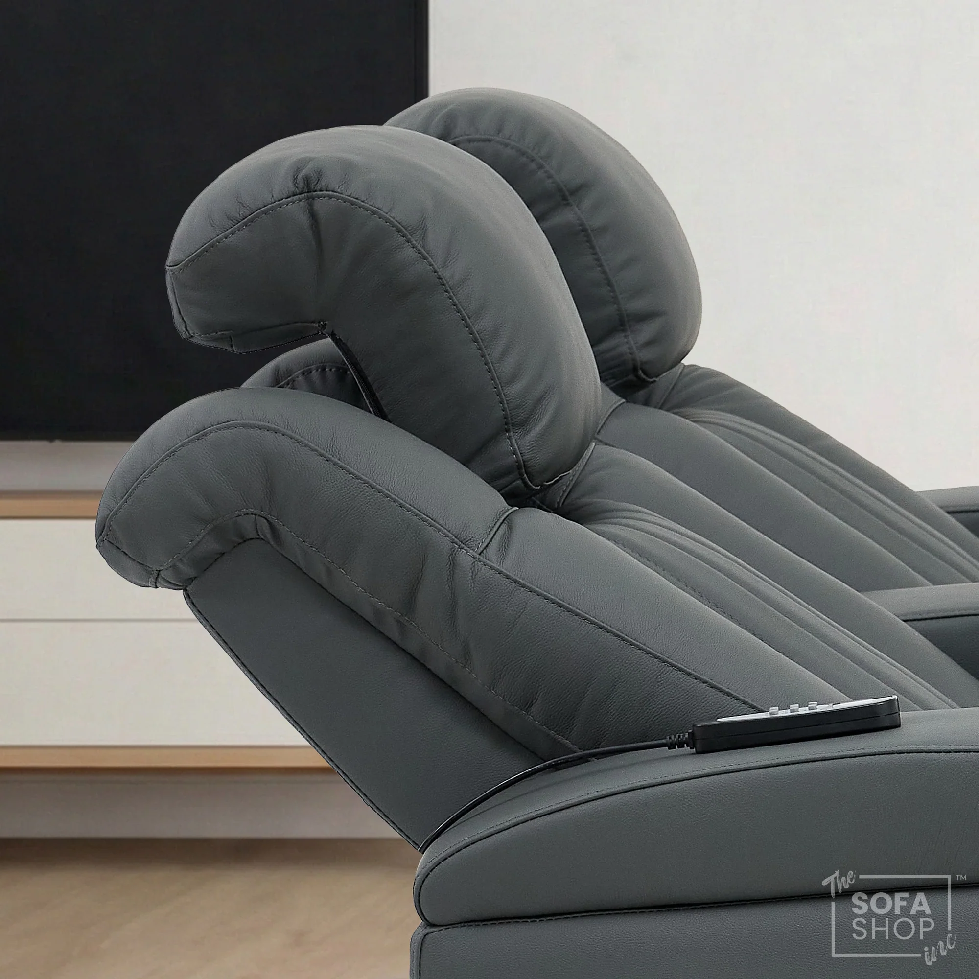 Real Leather 2+1 Electric Recliner Cinema Sofa Set in Grey | 2 Piece Sofa Set with Massage, Heating, USB-C Ports, Cup Holders & Storage Boxes | Capri | The Sofa Shop - Image 11