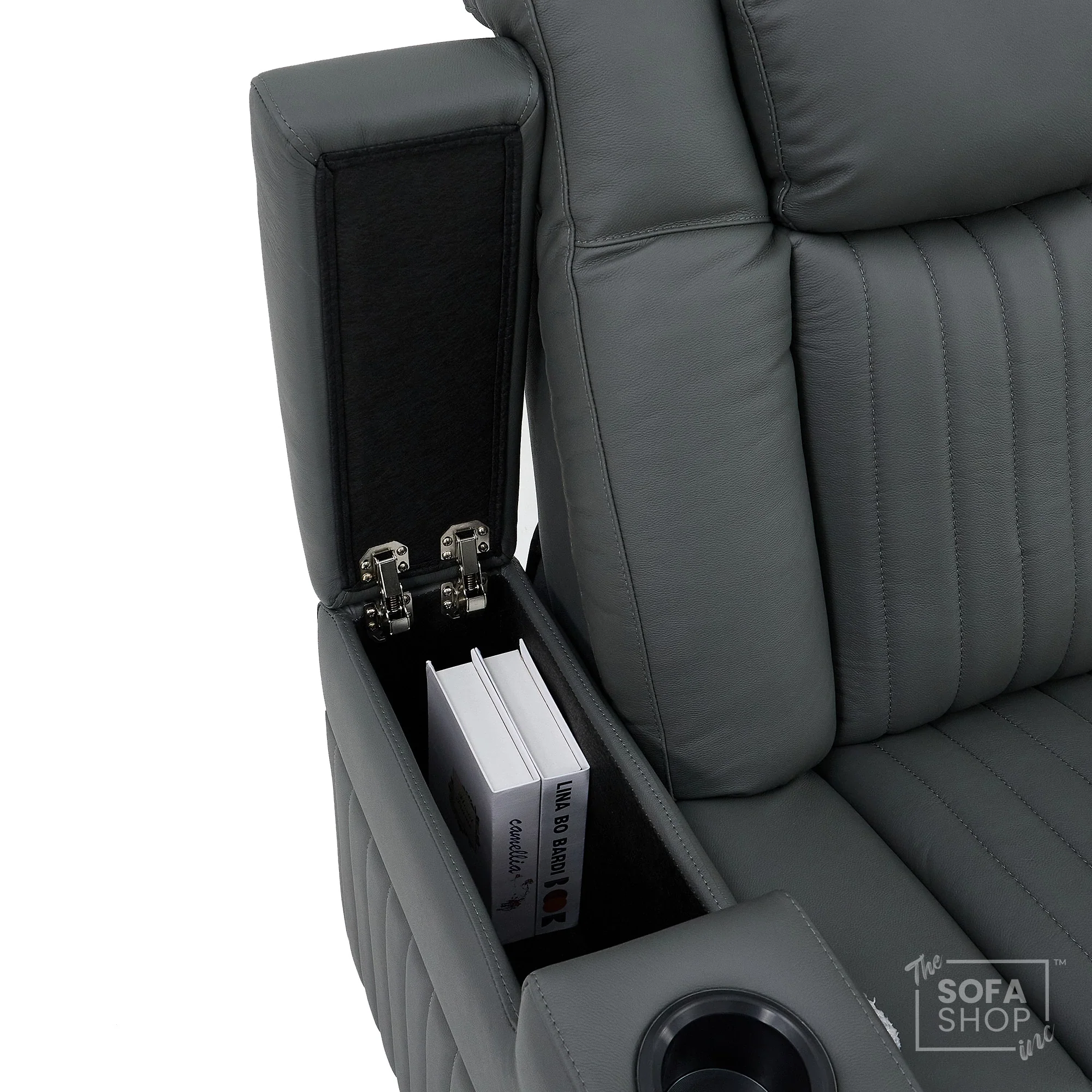 Real Leather 2+1 Electric Recliner Cinema Sofa Set in Grey | 2 Piece Sofa Set with Massage, Heating, USB-C Ports, Cup Holders & Storage Boxes | Capri | The Sofa Shop - Image 23