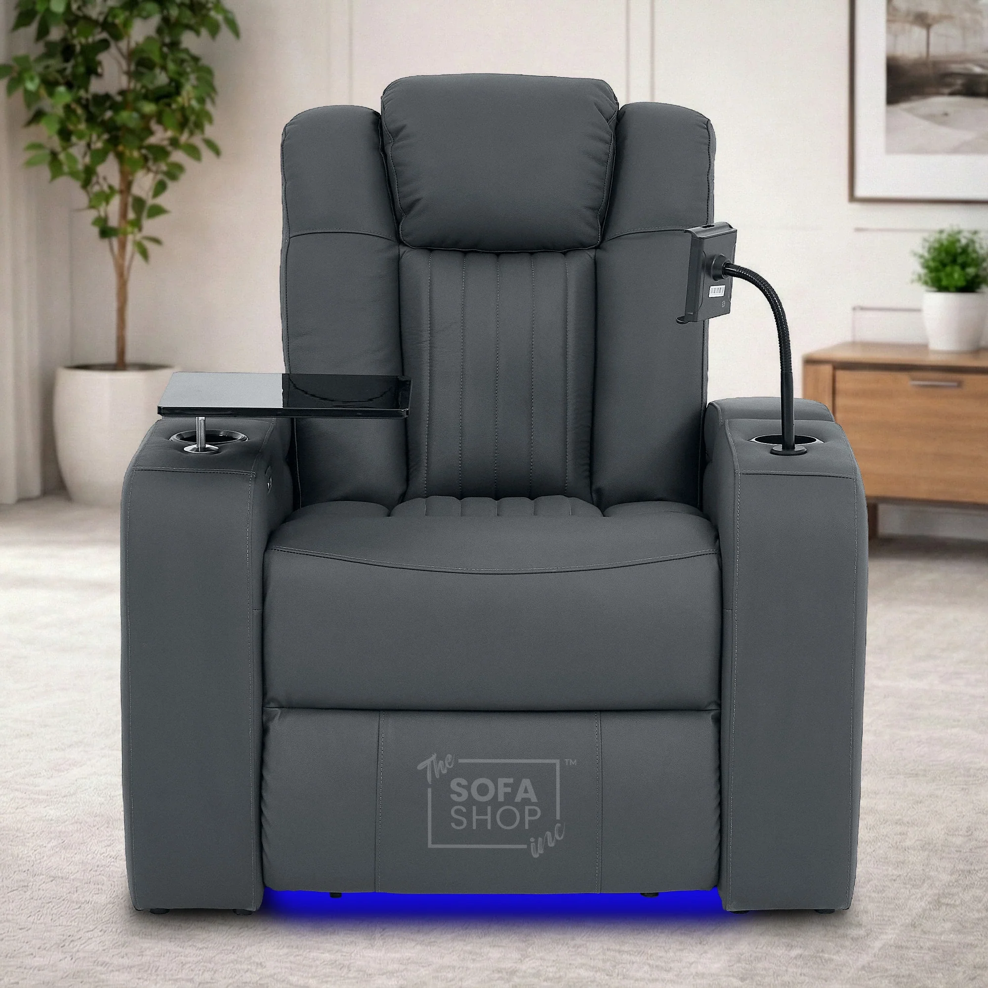Real Leather 2+1 Electric Recliner Cinema Sofa Set in Grey | 2 Piece Sofa Set with Massage, Heating, USB-C Ports, Cup Holders & Storage Boxes | Capri | The Sofa Shop - Image 5