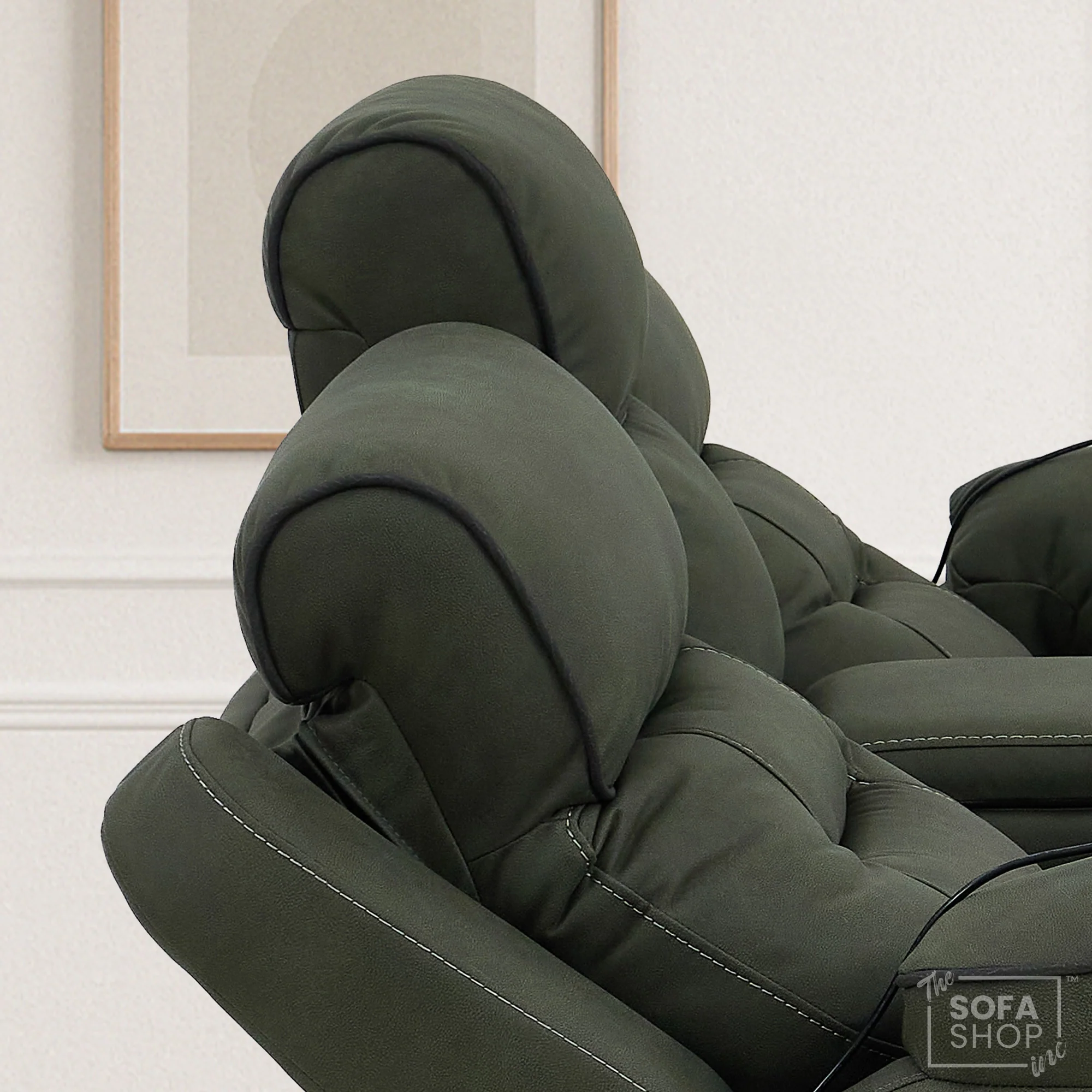 Green Fabric 2 Seater Electric Recliner Sofa | Hi-Tech Couch With Vibration Massage, Heated Lumbar, Multi-Link Bluetooth Speaker, Cooling & heating Cup Holders & Power Headrest | Florence | The Sofa Shop - Image 5