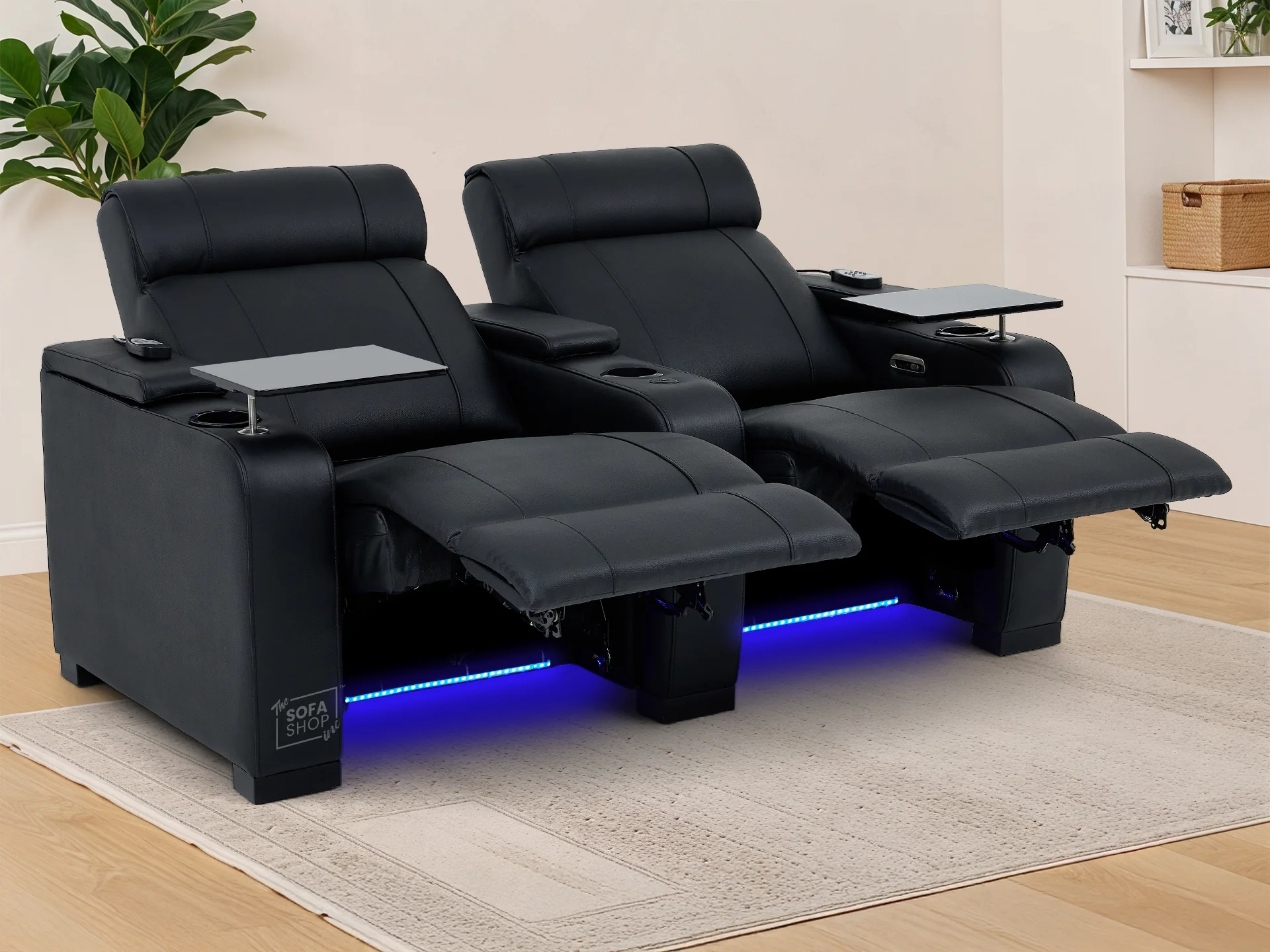2 Seater Real Leather Electric Recliner Cinema Sofa in Black | Hi-Tech Cinema Sofa With Massage, Heated Lumbar, Power Grommet, Console & Chilled Cupholders | Rimini | The Sofa Shop - Image 3