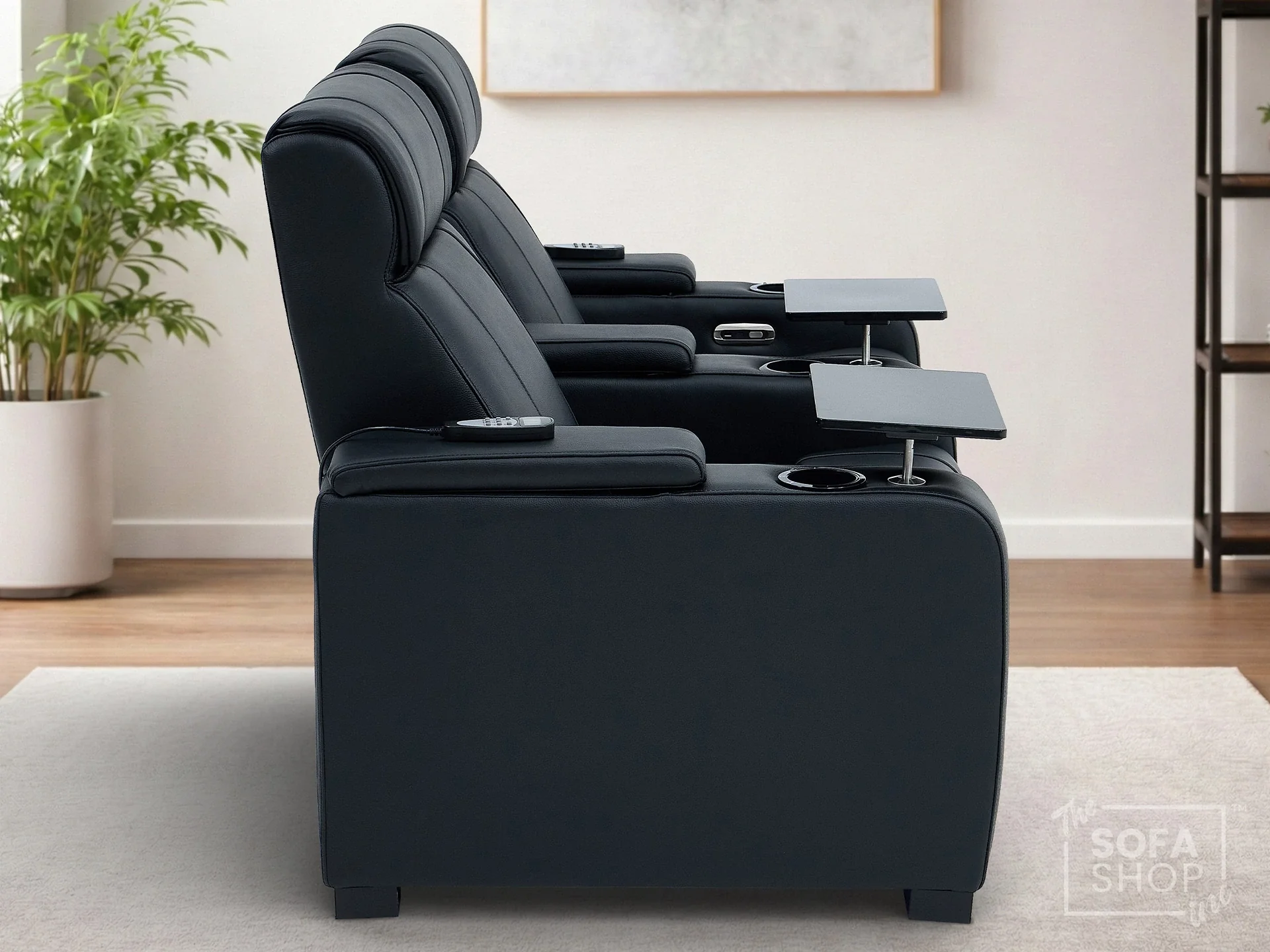 2 Seater Real Leather Electric Recliner Cinema Sofa in Black | Hi-Tech Cinema Sofa With Massage, Heated Lumbar, Power Grommet, Console & Chilled Cupholders | Rimini | The Sofa Shop - Image 5