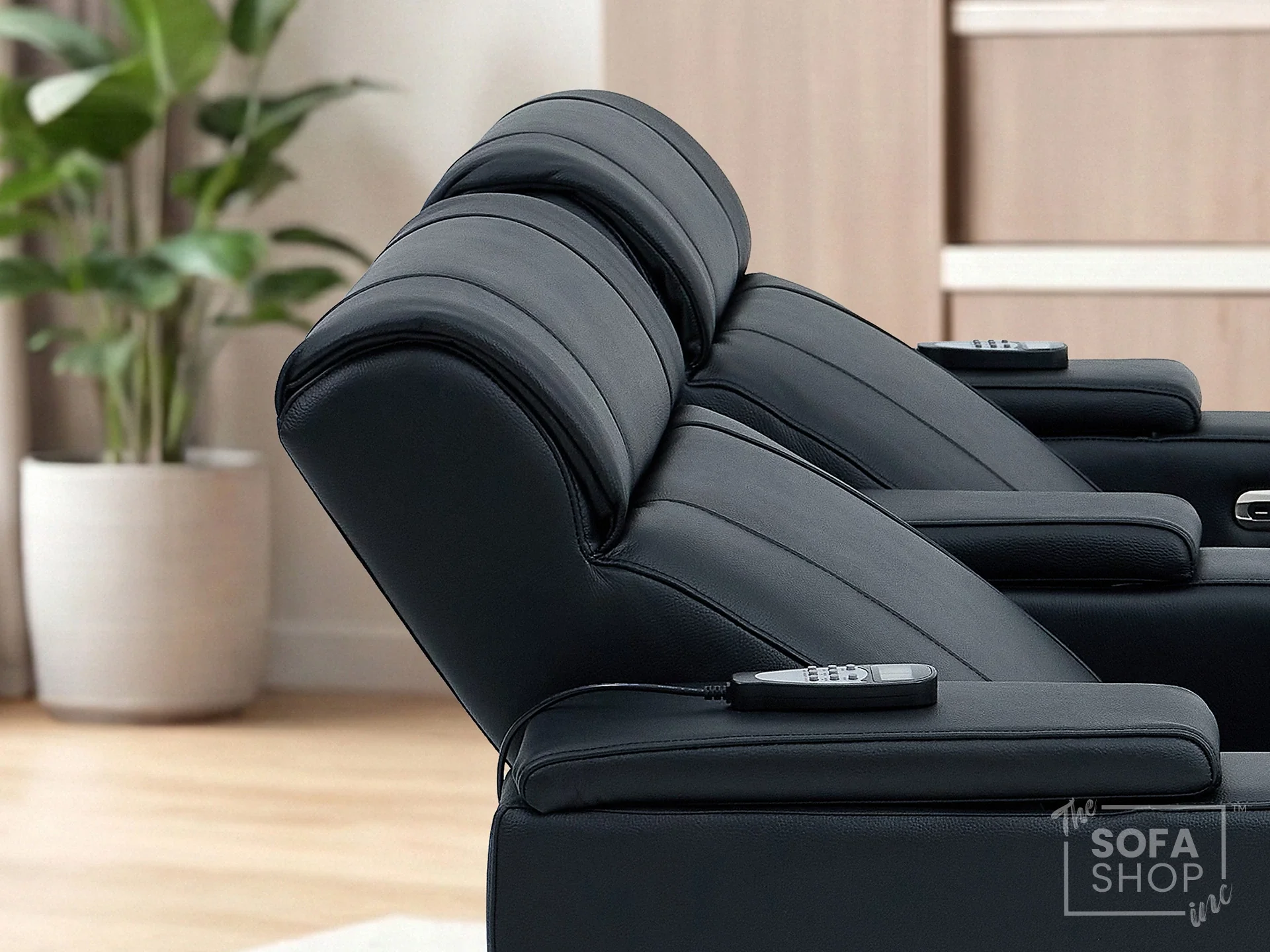 2 Seater Real Leather Electric Recliner Cinema Sofa in Black | Hi-Tech Cinema Sofa With Massage, Heated Lumbar, Power Grommet, Console & Chilled Cupholders | Rimini | The Sofa Shop - Image 6