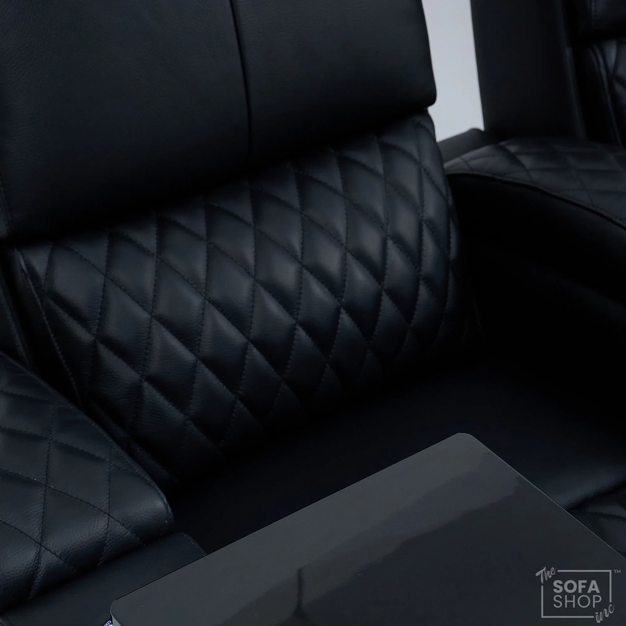 2 Seater Cinema Sofa in Black Real Leather | Luxury Theatre & Home Cinema Seating | Electric Recliner With Cooling Cup Holders + Lumbar Support | USB Charging + LED Lights | Assisi - Image 11