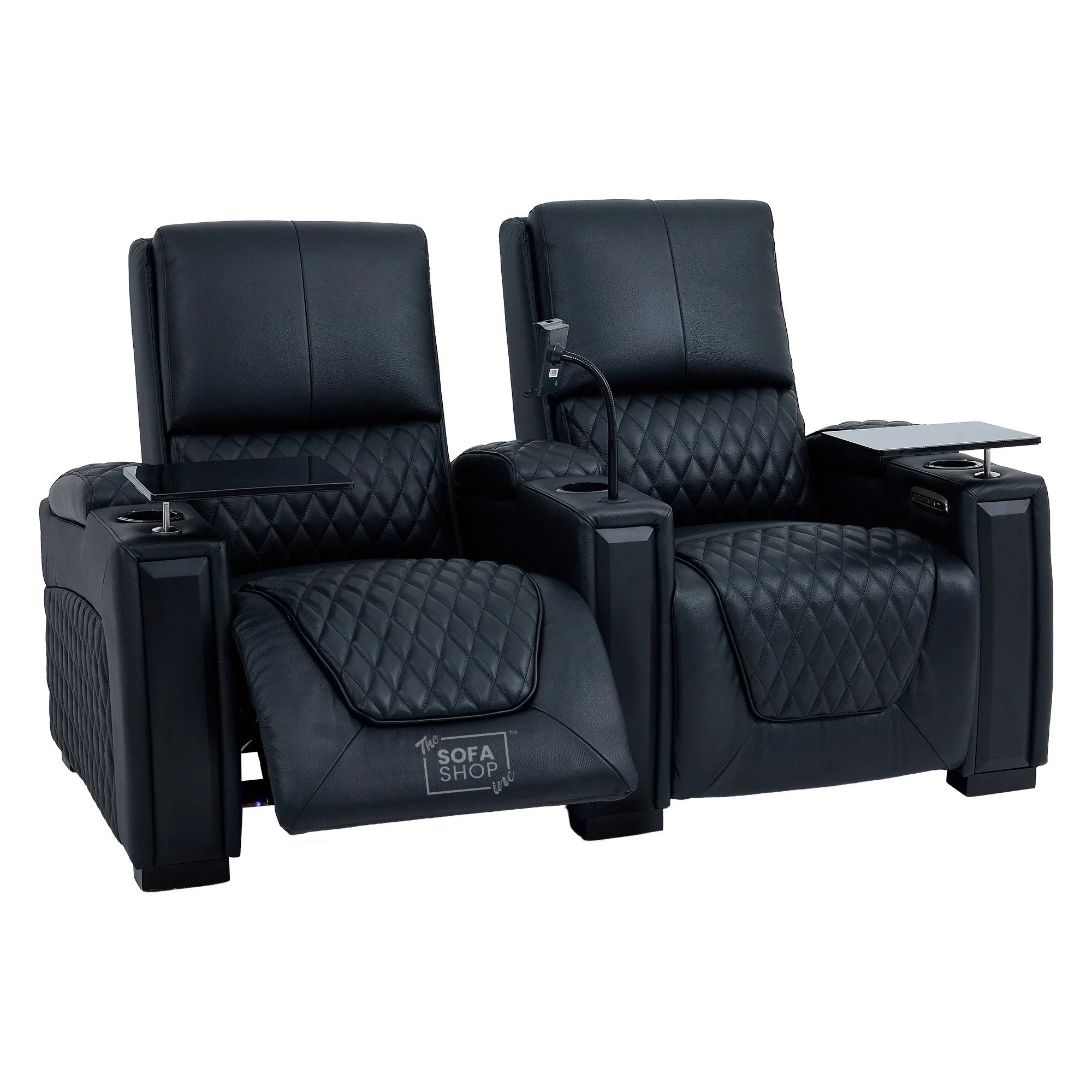 2 Seater Cinema Sofa in Black Real Leather | Luxury Theatre & Home Cinema Seating | Electric Recliner With Cooling Cup Holders + Lumbar Support | USB Charging + LED Lights | Assisi - Image 18