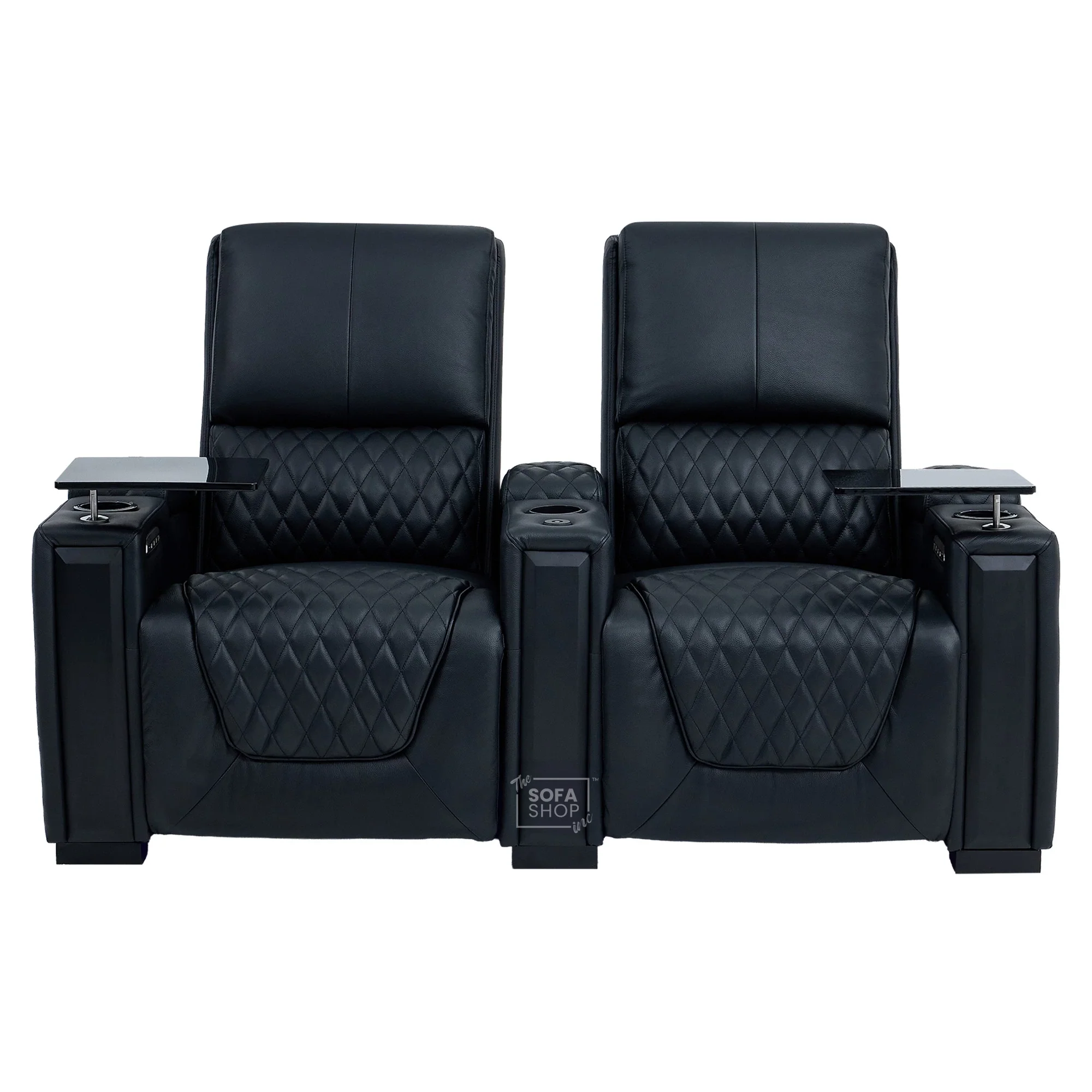 2 Seater Cinema Sofa in Black Real Leather | Luxury Theatre & Home Cinema Seating | Electric Recliner With Cooling Cup Holders + Lumbar Support | USB Charging + LED Lights | Assisi - Image 19