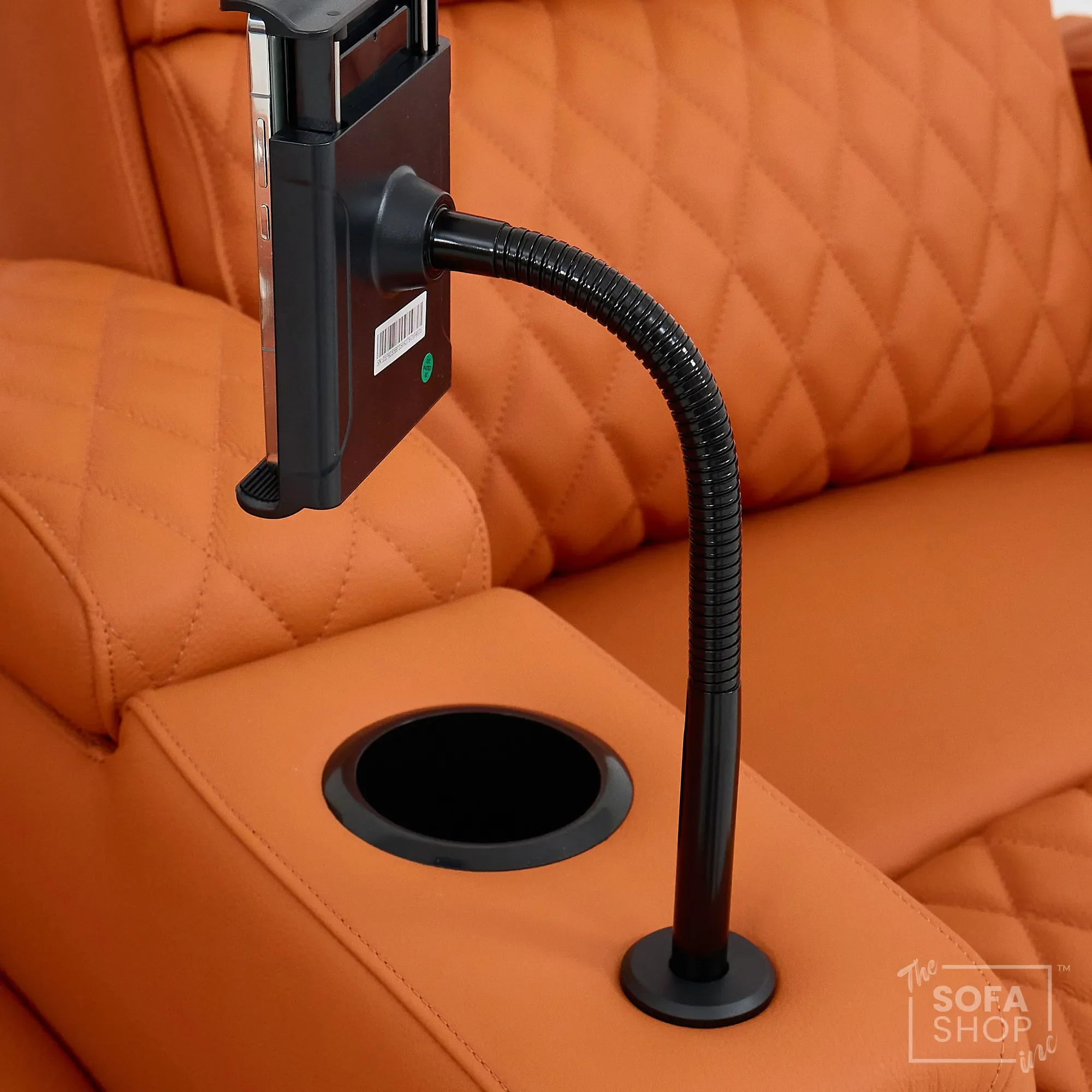 2 Seater Cinema Sofa in Orange Real Leather | Luxury Theatre & Home Cinema Seating With Electric Recliner With Cooling Cup Holders + Lumbar Support | USB Charging + LED Lights | Assisi - Image 12