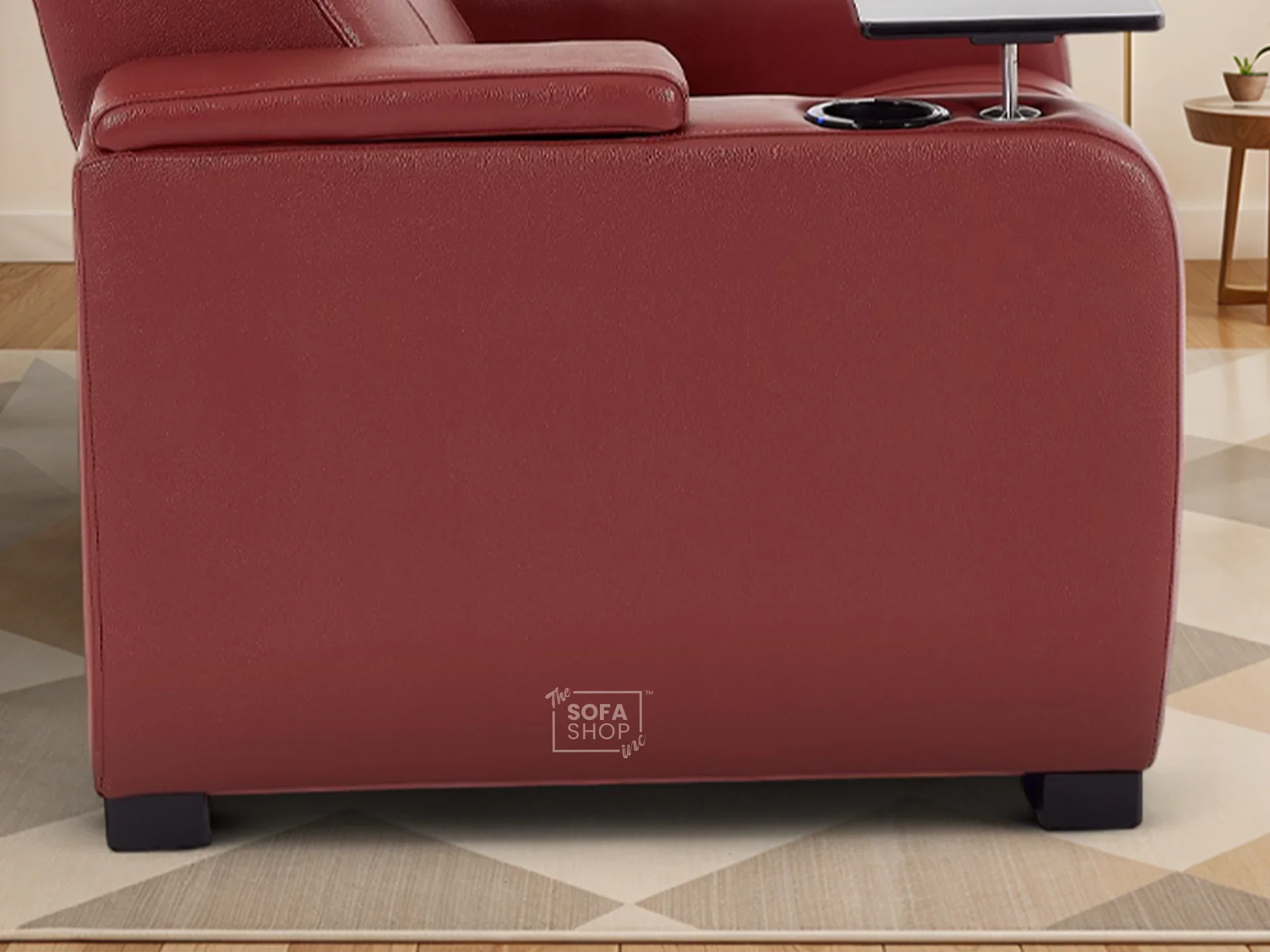 2 Seat Real Leather Electric Recliner Home Cinema Theatre Sofa In Red with Chilled Cupholders + Console + Power + USB + LED Lights | Rimini - Image 13
