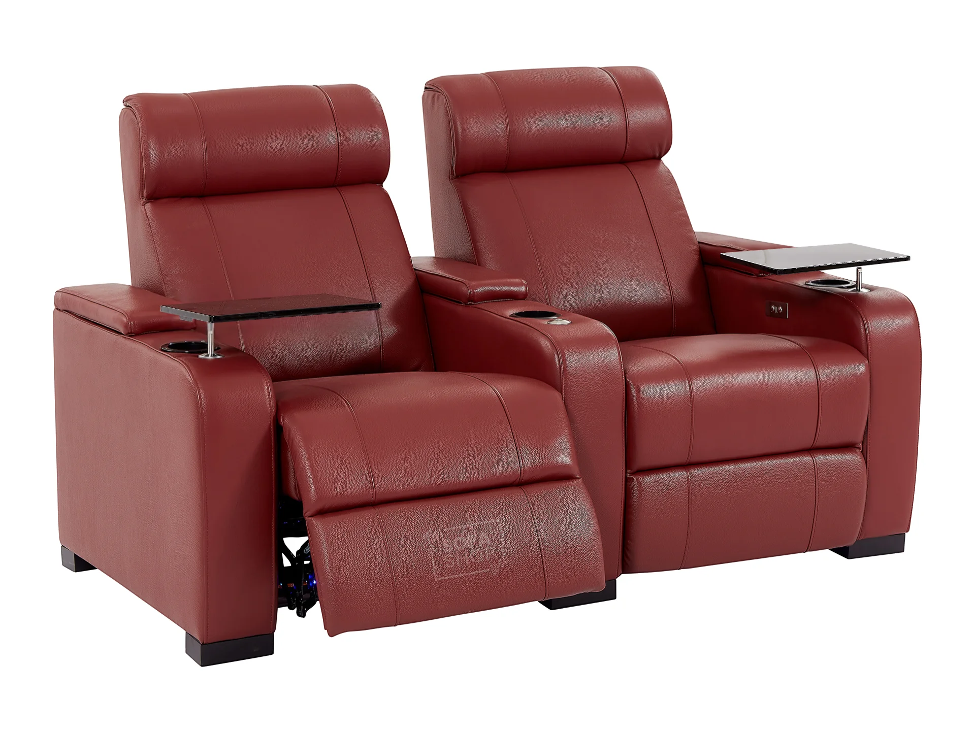 2 Seat Real Leather Electric Recliner Home Cinema Theatre Sofa In Red with Chilled Cupholders + Console + Power + USB + LED Lights | Rimini - Image 15