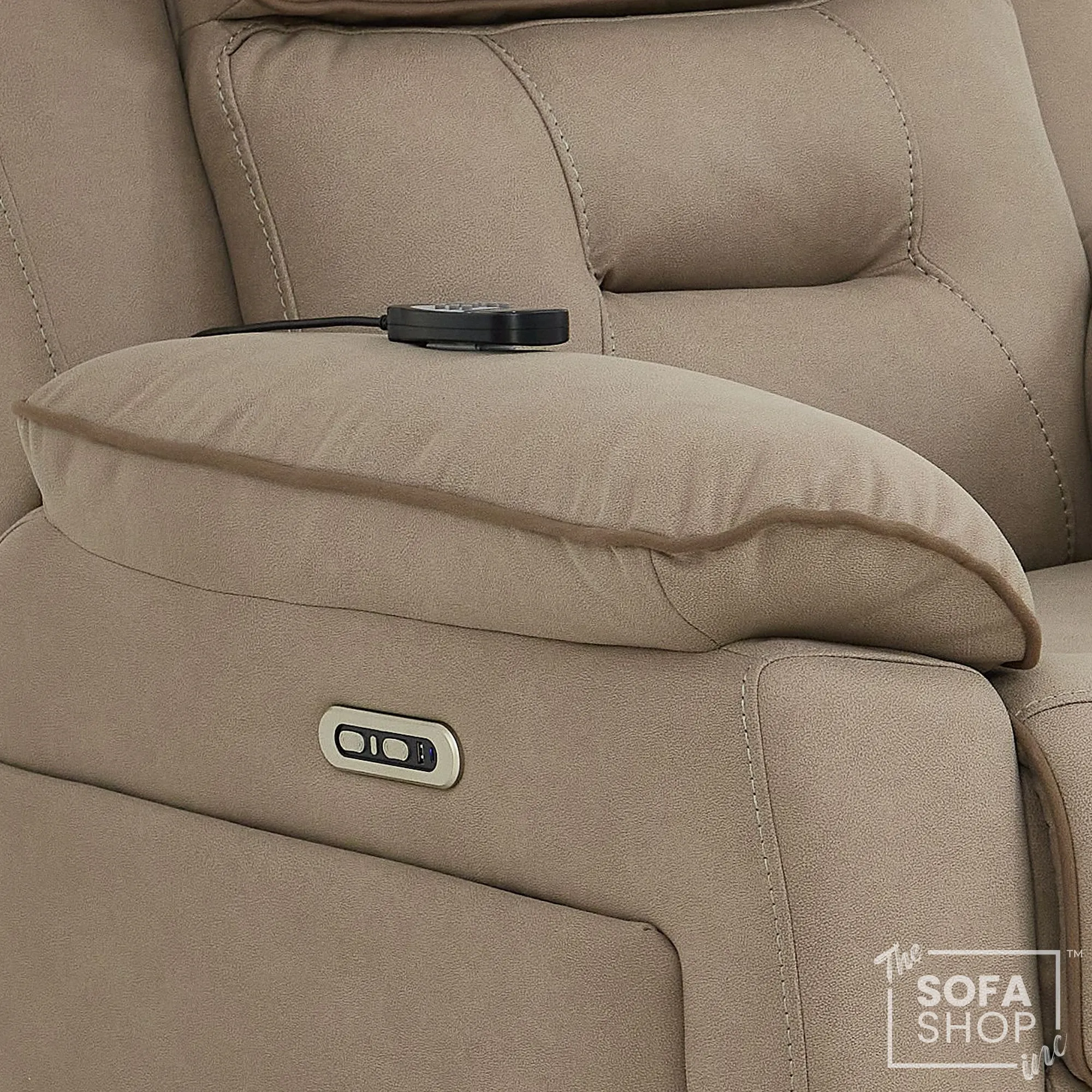 2 Seater Beige Fabric Electric Recliner Cinema Sofa | Hi-tech Recliner Couch With Massage Vibration, Heated Lumbar, Cooling & Heating Cupholders, Bluetooth & Multi-Link | Florence | The Sofa Shop - Image 13