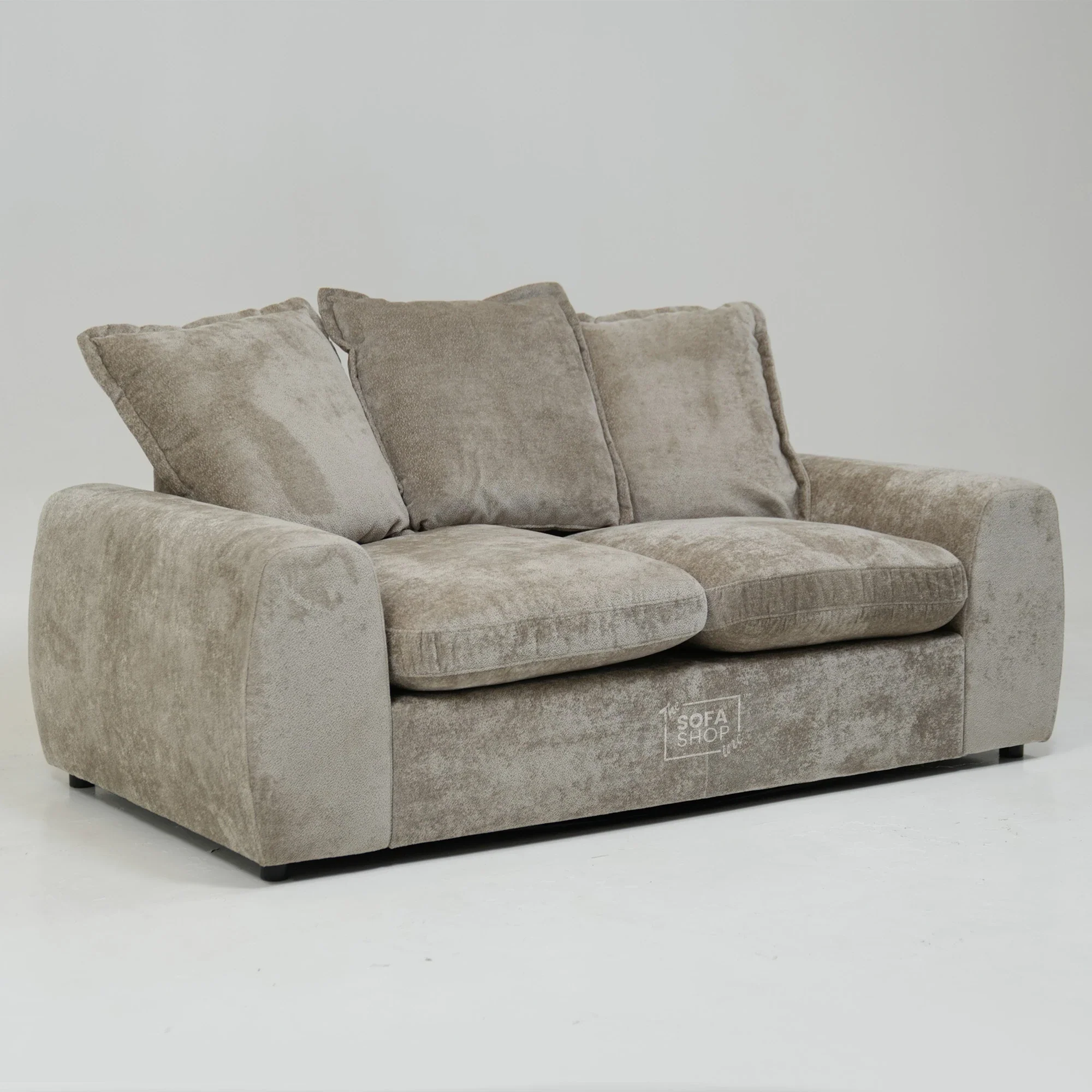 2 Seater Beige Static Sofa With Removable Cushions | Dent On LHF Arm | Genova | Second Hand Sofa 29 | The Sofa Shop