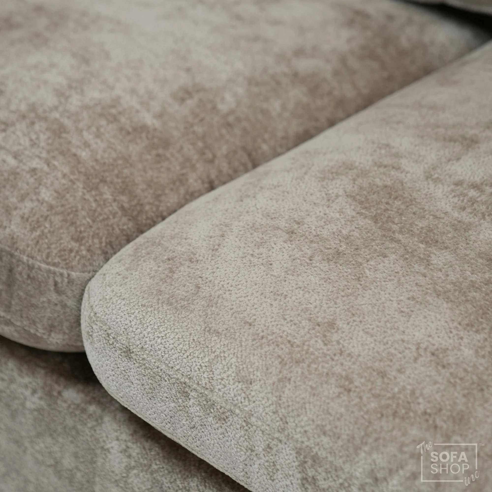 2 Seater Beige Static Sofa With Removable Cushions | Dent On LHF Arm | Genova | Second Hand Sofa 29 | The Sofa Shop - Image 6