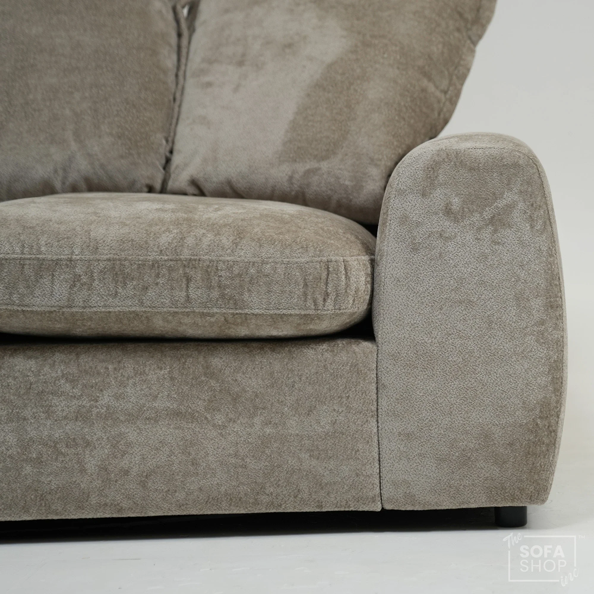 2 Seater Beige Static Sofa With Removable Cushions | Dent On LHF Arm | Genova | Second Hand Sofa 29 | The Sofa Shop - Image 9