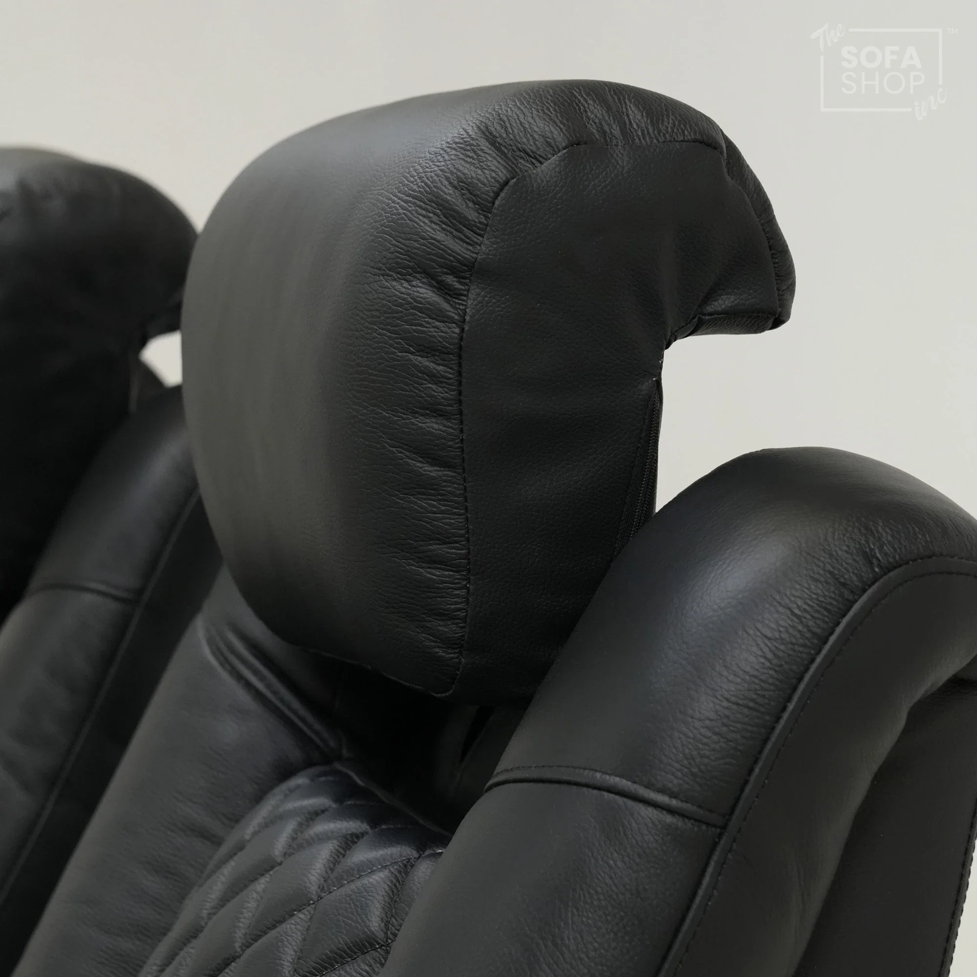 2 Seater Cinema Sofa in Black Real Leather | Hi-Tech Console Couch with Power Recline + Power Headrests + Console Storage + Cup Holders + LED Base Light | Sample |Milano | The Sofa Shop - Image 4