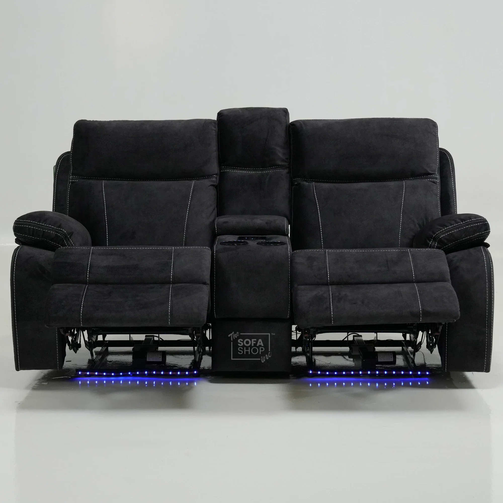 2 Seater Black Velvet Electric Recliner with Wireless Charging, Speakers & LEDs | Vinsonova | Ex-Display | The Sofa Shop - Image 2