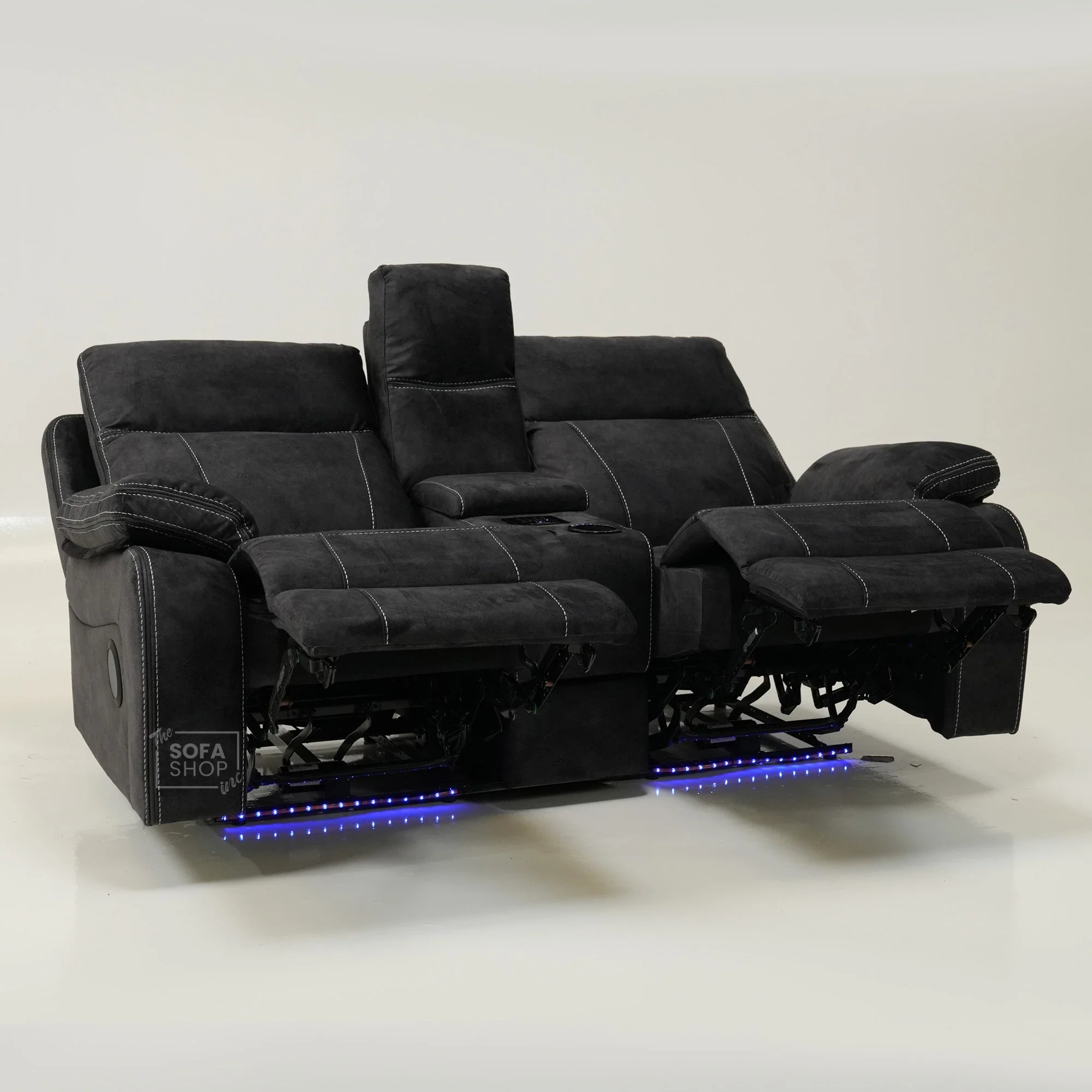 2 Seater Black Velvet Electric Recliner with Wireless Charging, Speakers & LEDs | Vinsonova | Ex-Display | The Sofa Shop - Image 3