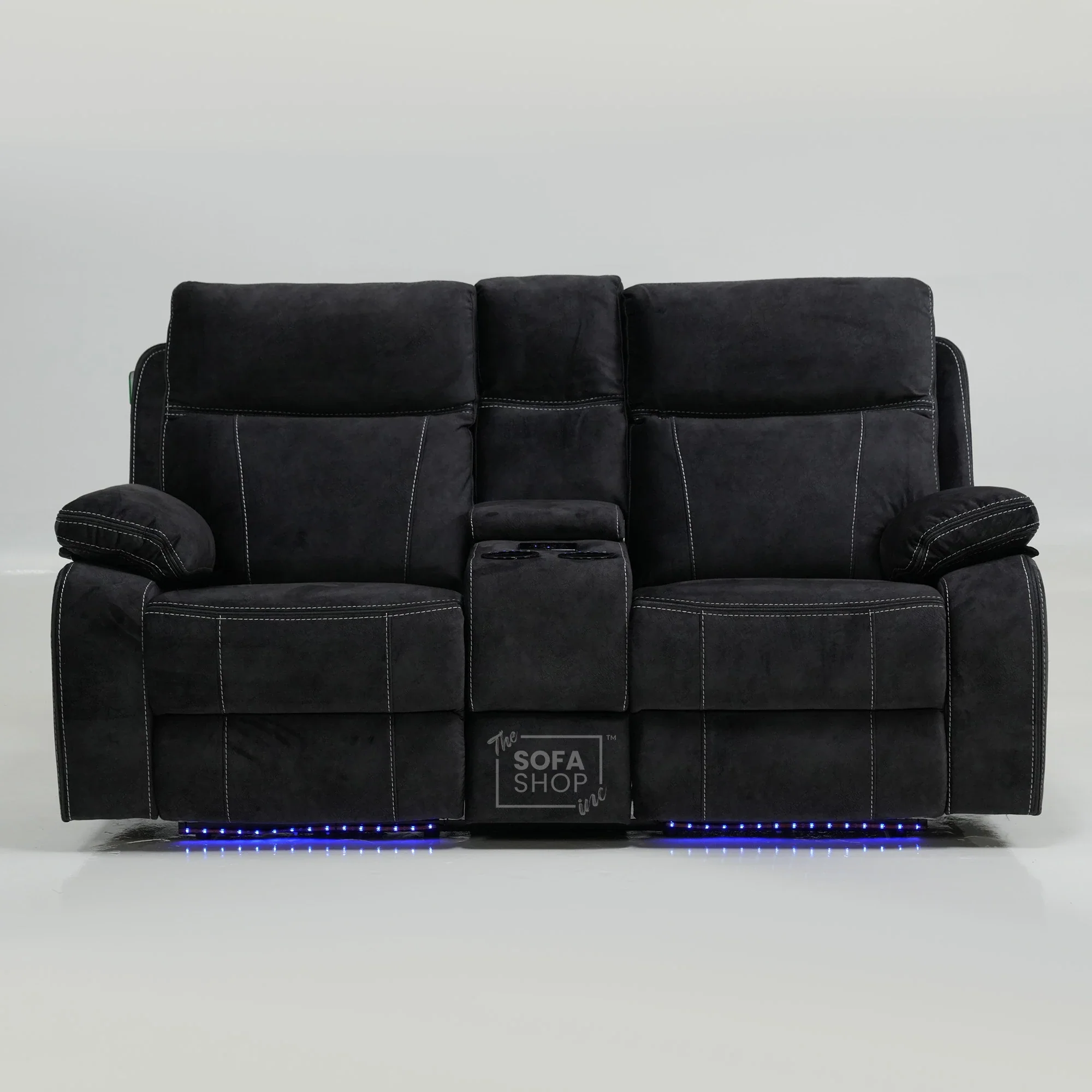 2 Seater Black Velvet Electric Recliner with Wireless Charging, Speakers & LEDs | Vinsonova | Ex-Display | The Sofa Shop - Image 4