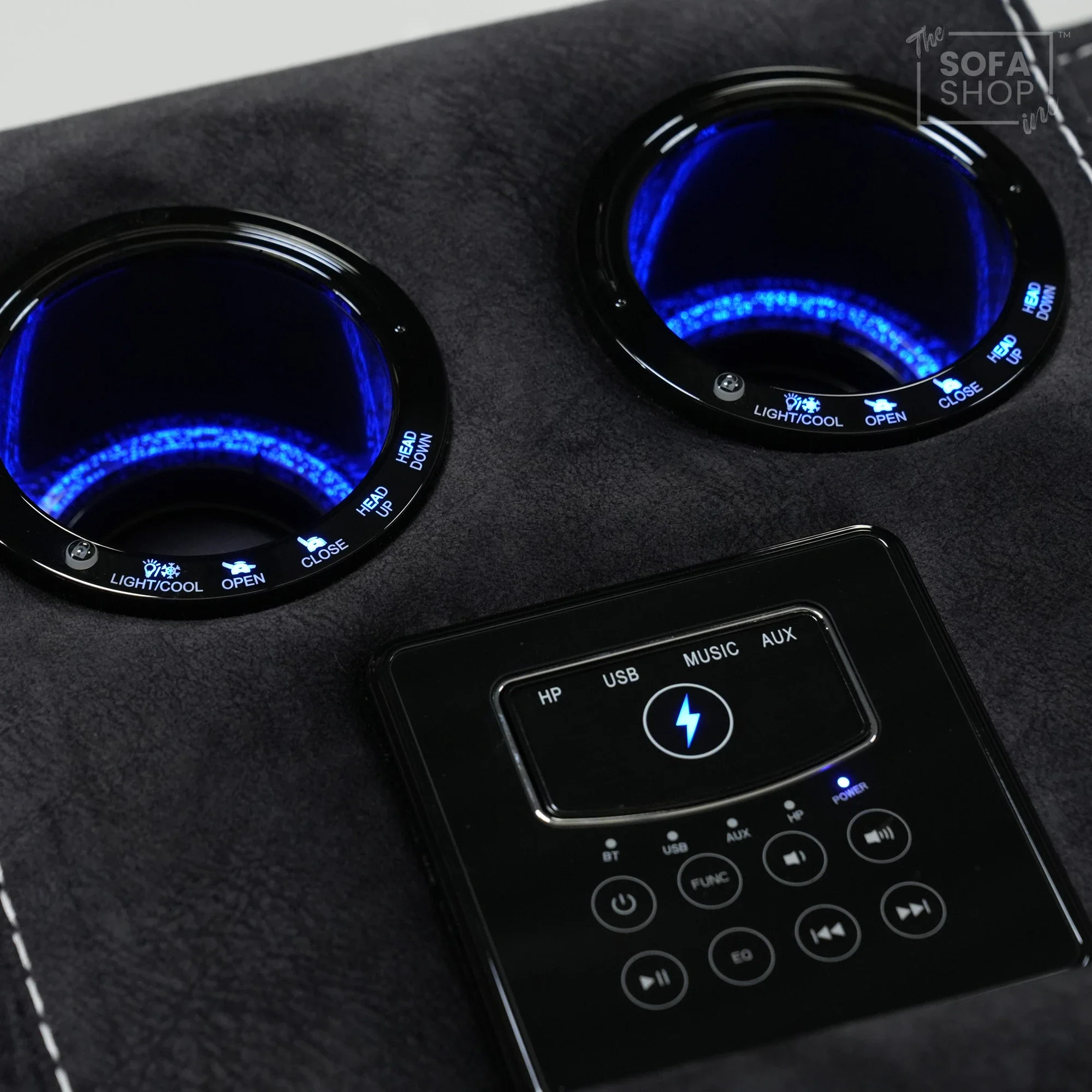 2 Seater Black Velvet Electric Recliner with Wireless Charging, Speakers & LEDs | Vinsonova | Ex-Display | The Sofa Shop - Image 6