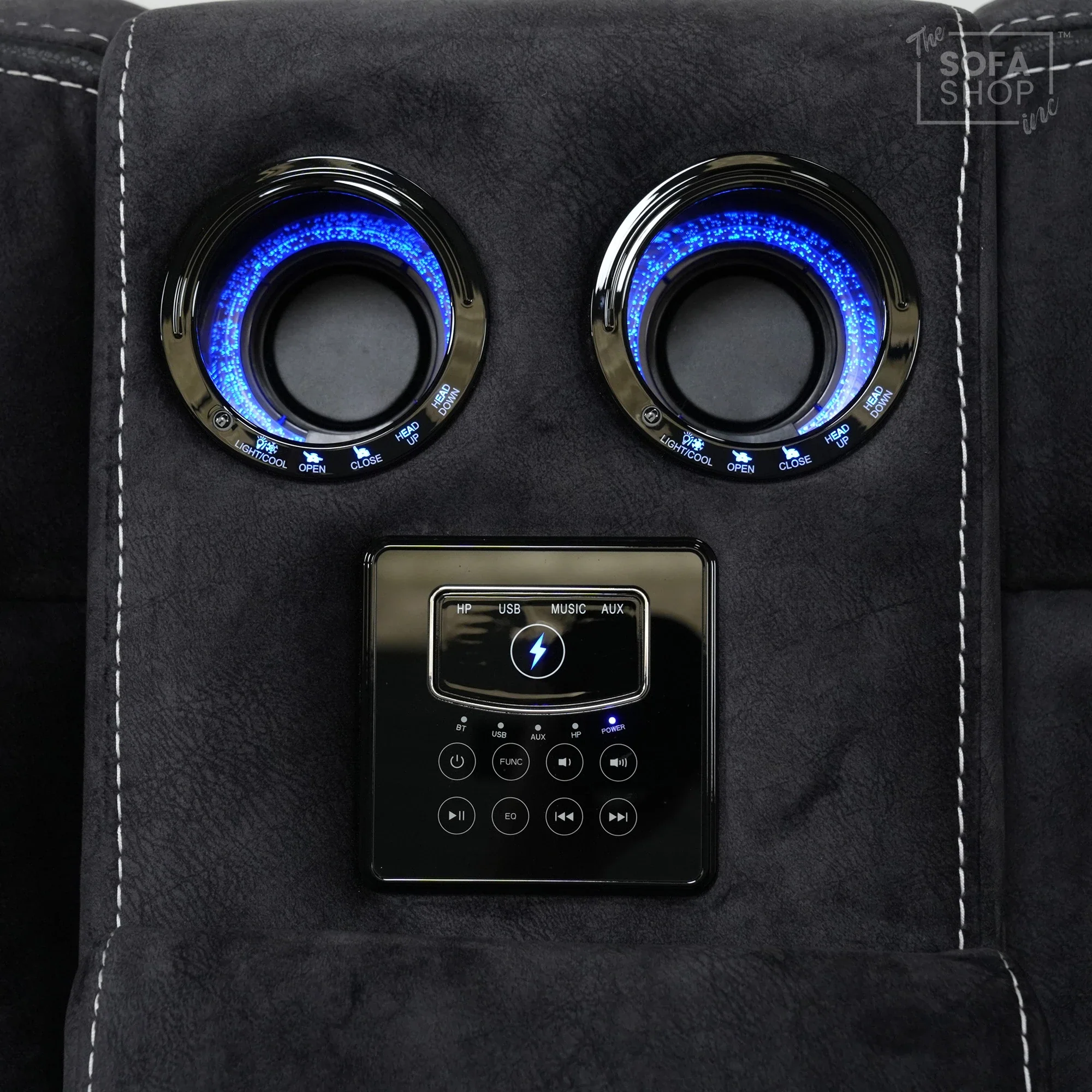2 Seater Black Velvet Electric Recliner with Wireless Charging, Speakers & LEDs | Vinsonova | Ex-Display | The Sofa Shop - Image 7