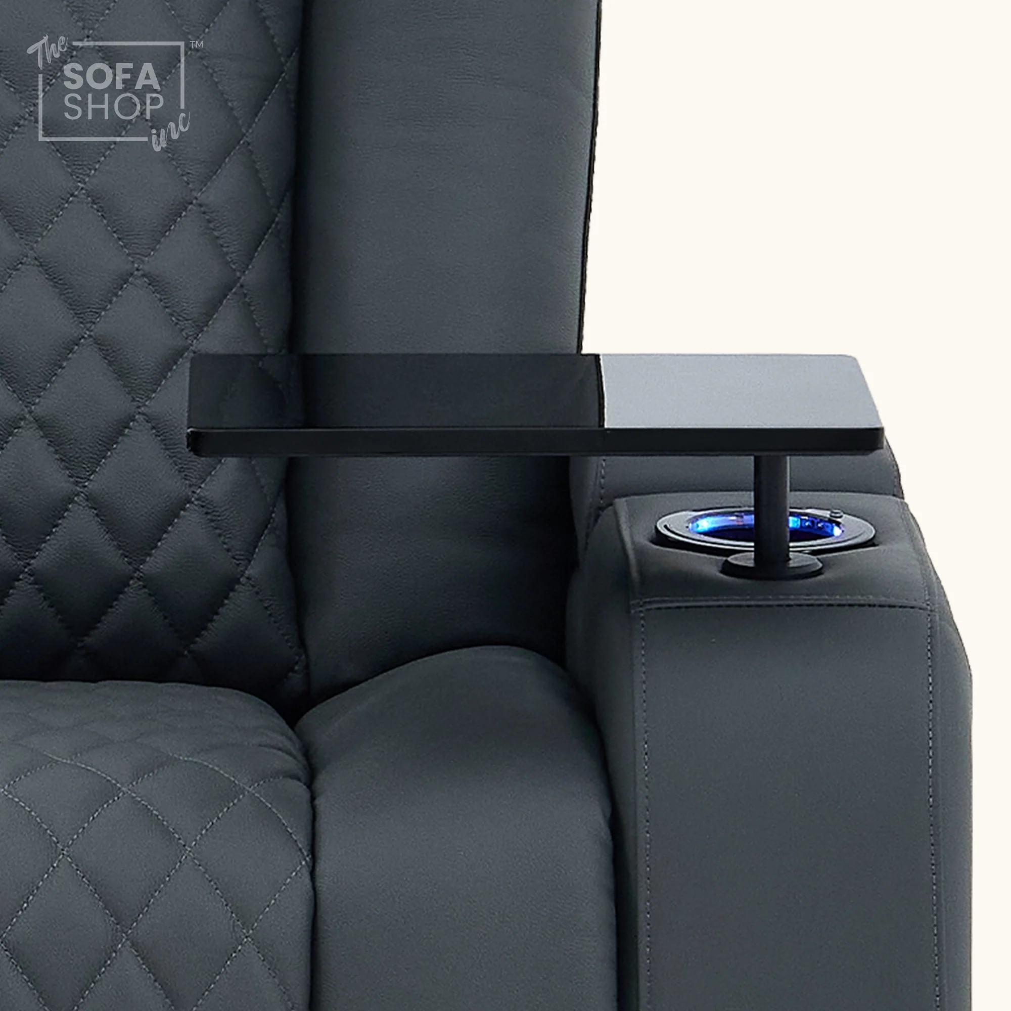 2 Seater Cinema Sofa in Blue Genuine Leather | Hi-Tech Settee with Power Recline + Power Headrests + Power Grommets + Speakers + Cooling & Heating Cupholders | Napoli | The Sofa Shop - Image 15