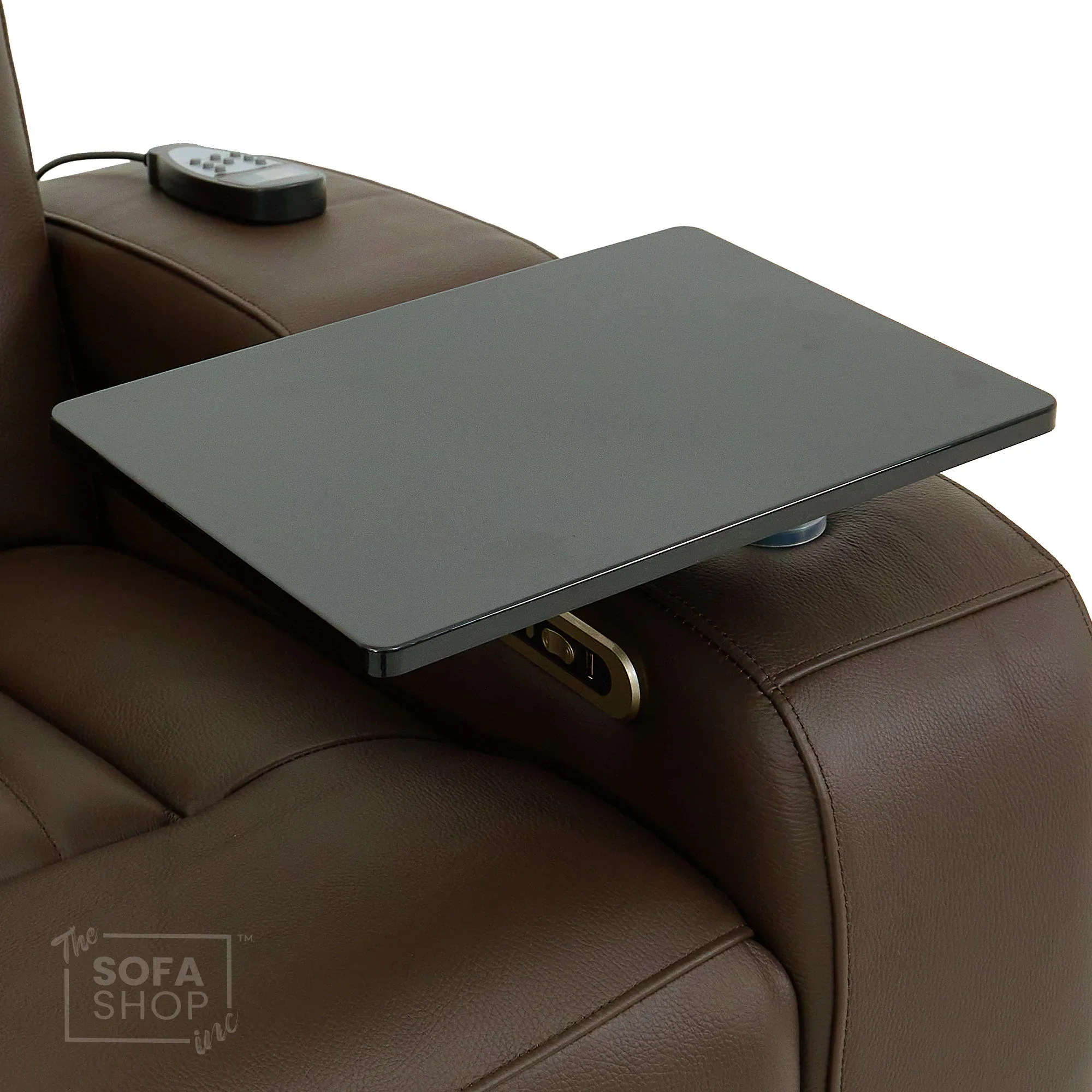 2 Seater Real Leather Electric Recliner Cinema Sofa in Dark Brown | Massage, Heated Lumbar, Power Headrests, Food Trays & Power Grommet | Capri | The Sofa Shop - Image 11