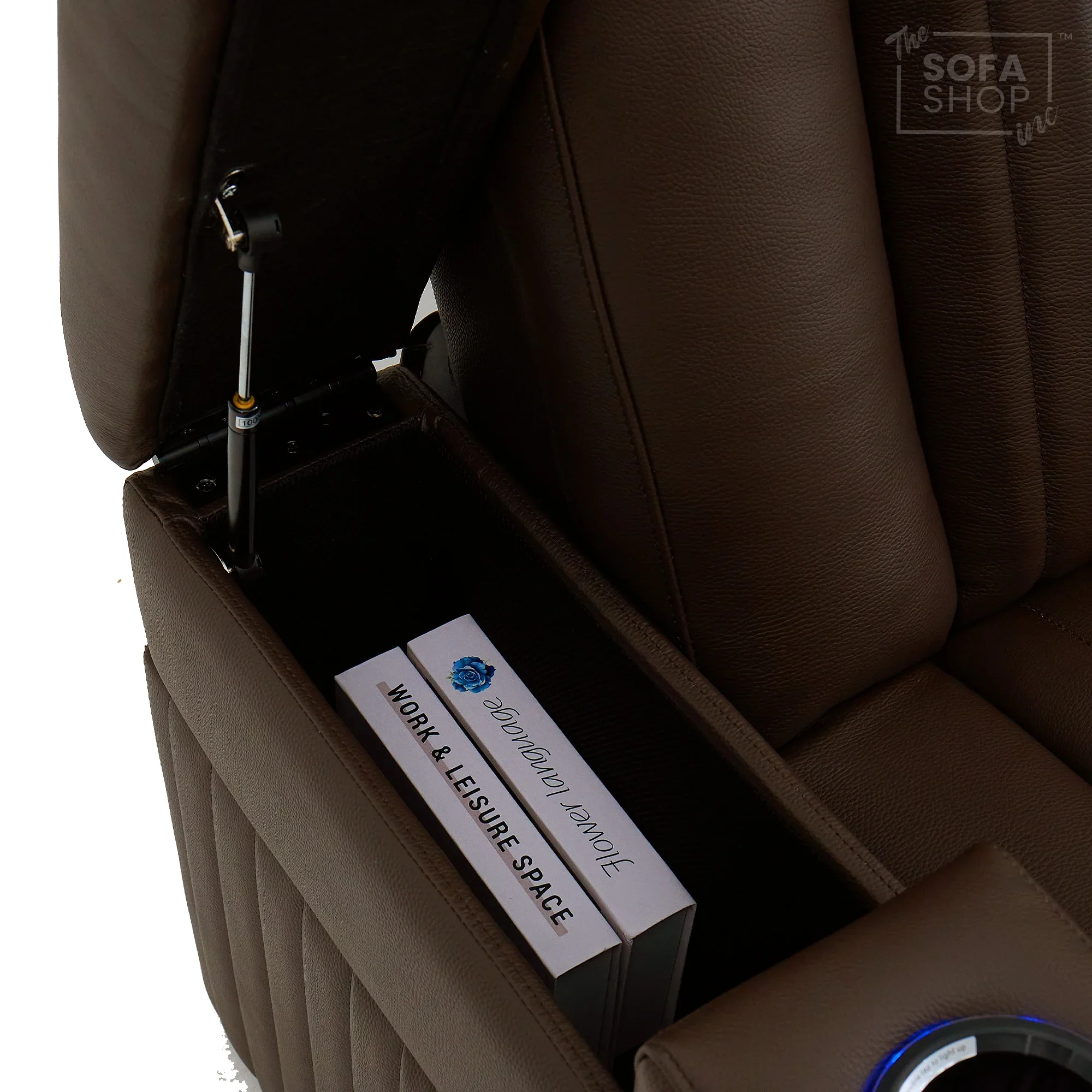 2 Seater Real Leather Electric Recliner Cinema Sofa in Dark Brown | Massage, Heated Lumbar, Power Headrests, Food Trays & Power Grommet | Capri | The Sofa Shop - Image 16