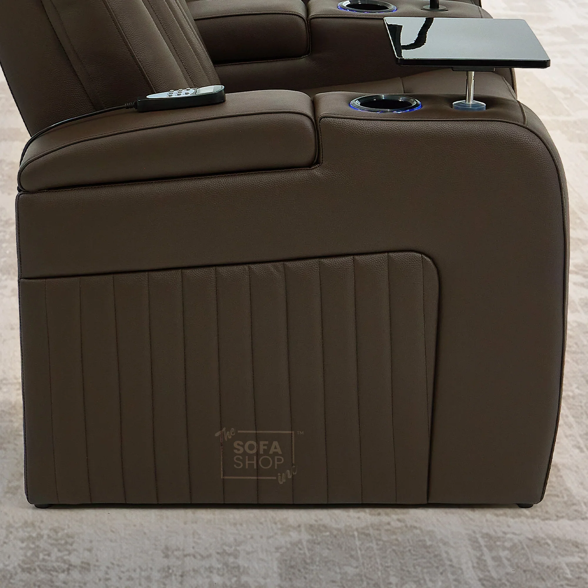 2 Seater Real Leather Electric Recliner Cinema Sofa in Dark Brown | Massage, Heated Lumbar, Power Headrests, Food Trays & Power Grommet | Capri | The Sofa Shop - Image 17