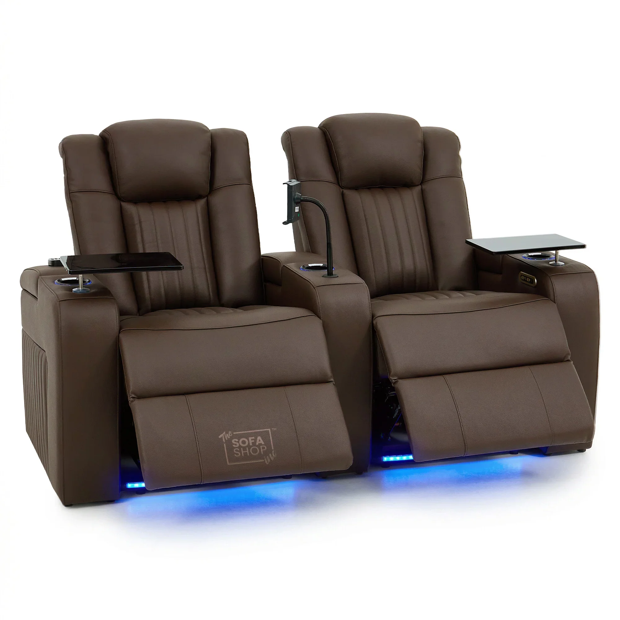 2 Seater Real Leather Electric Recliner Cinema Sofa in Dark Brown | Massage, Heated Lumbar, Power Headrests, Food Trays & Power Grommet | Capri | The Sofa Shop - Image 18