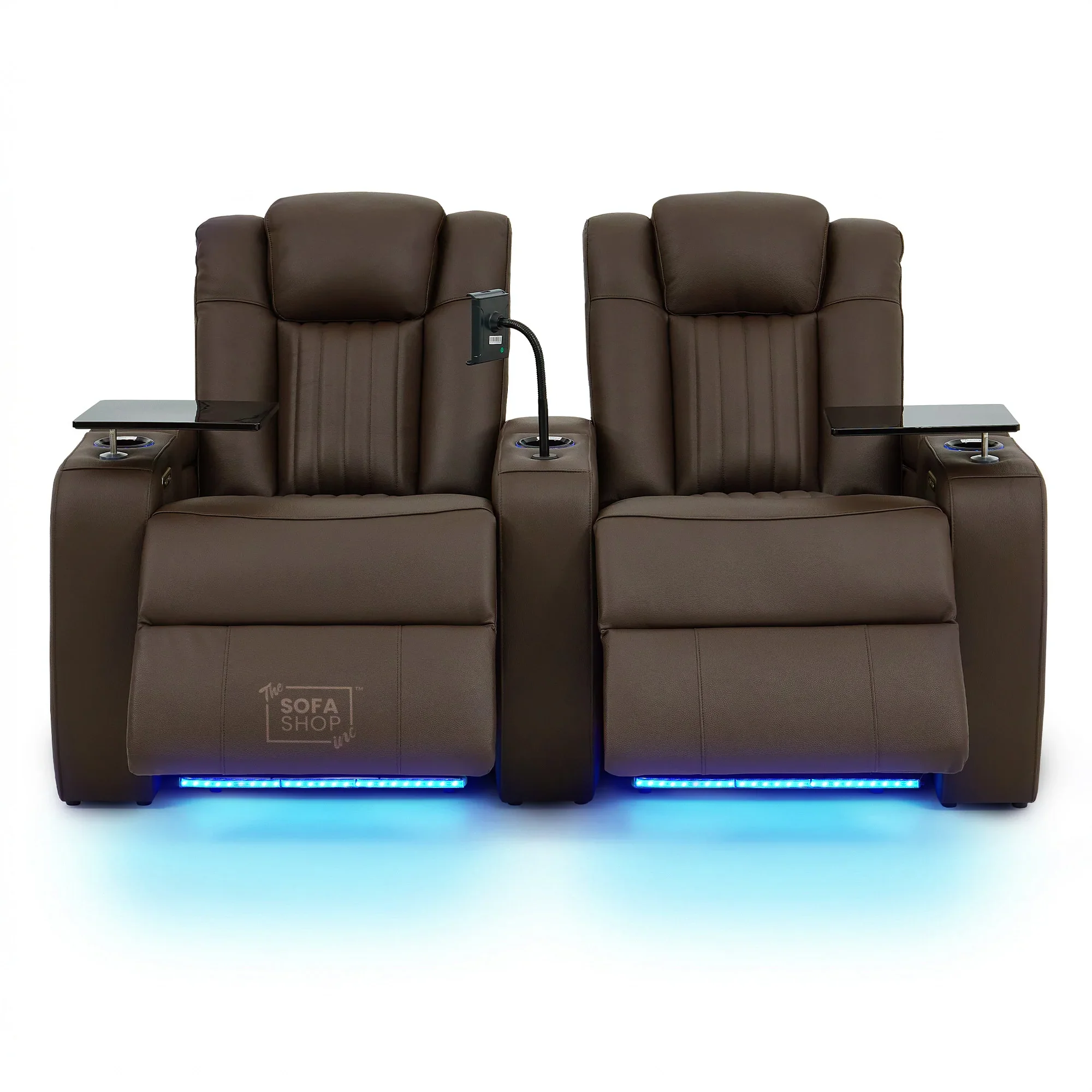 2 Seater Real Leather Electric Recliner Cinema Sofa in Dark Brown | Massage, Heated Lumbar, Power Headrests, Food Trays & Power Grommet | Capri | The Sofa Shop - Image 19