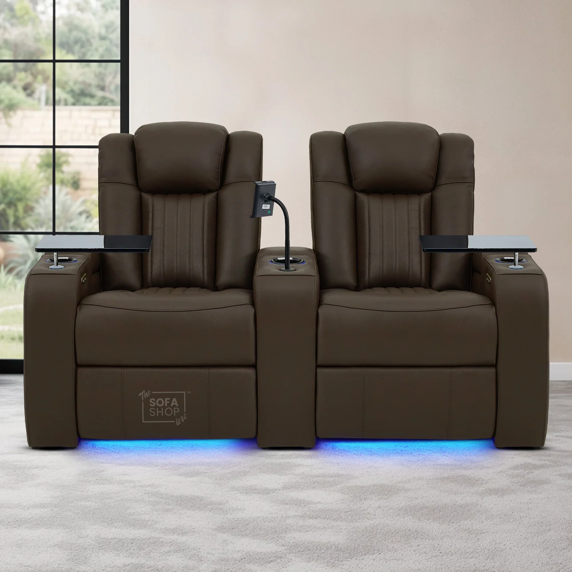 2 Seater Real Leather Electric Recliner Cinema Sofa in Dark Brown | Massage, Heated Lumbar, Power Headrests, Food Trays & Power Grommet | Capri | The Sofa Shop - Image 2