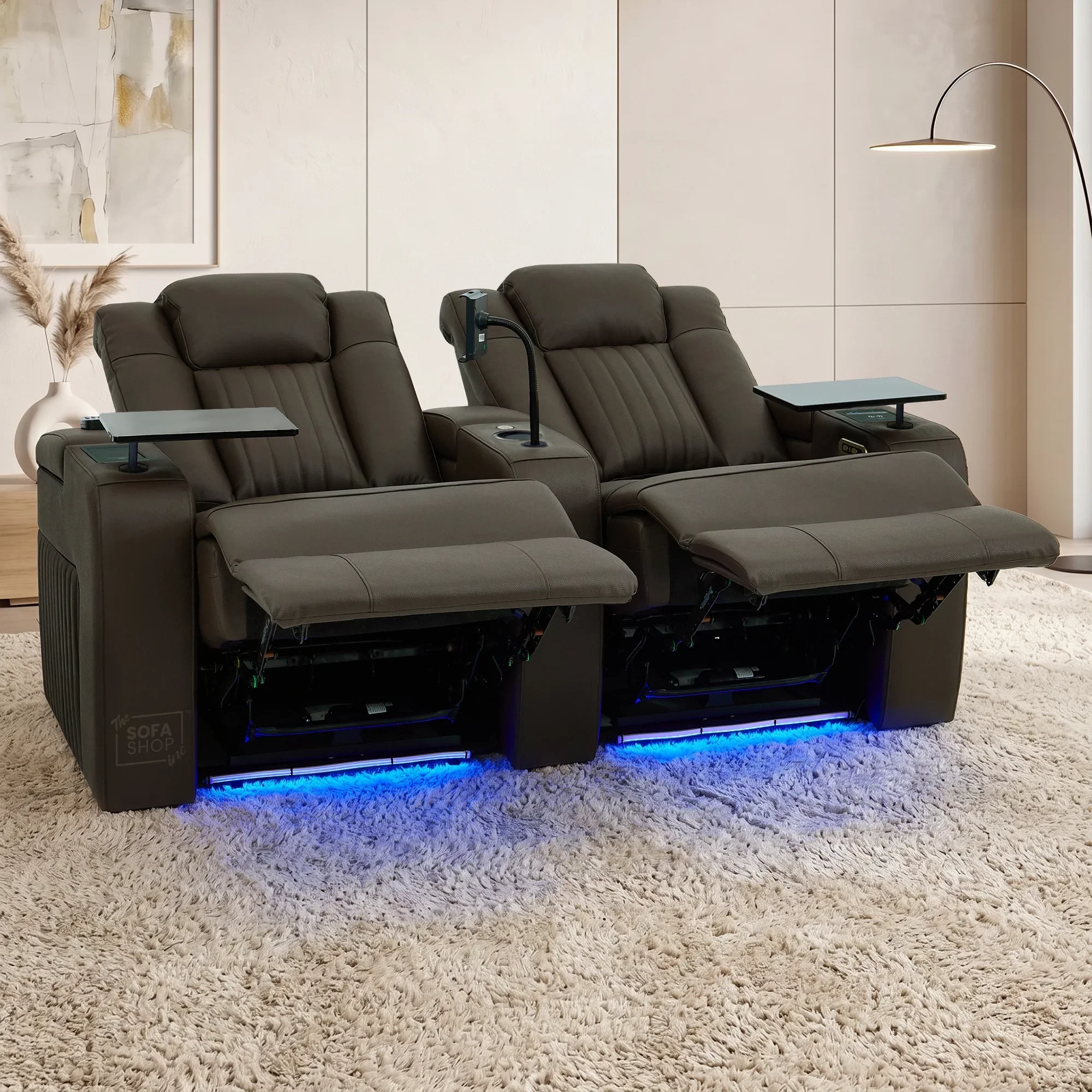 2 Seater Real Leather Electric Recliner Cinema Sofa in Dark Brown | Massage, Heated Lumbar, Power Headrests, Food Trays & Power Grommet | Capri | The Sofa Shop - Image 3