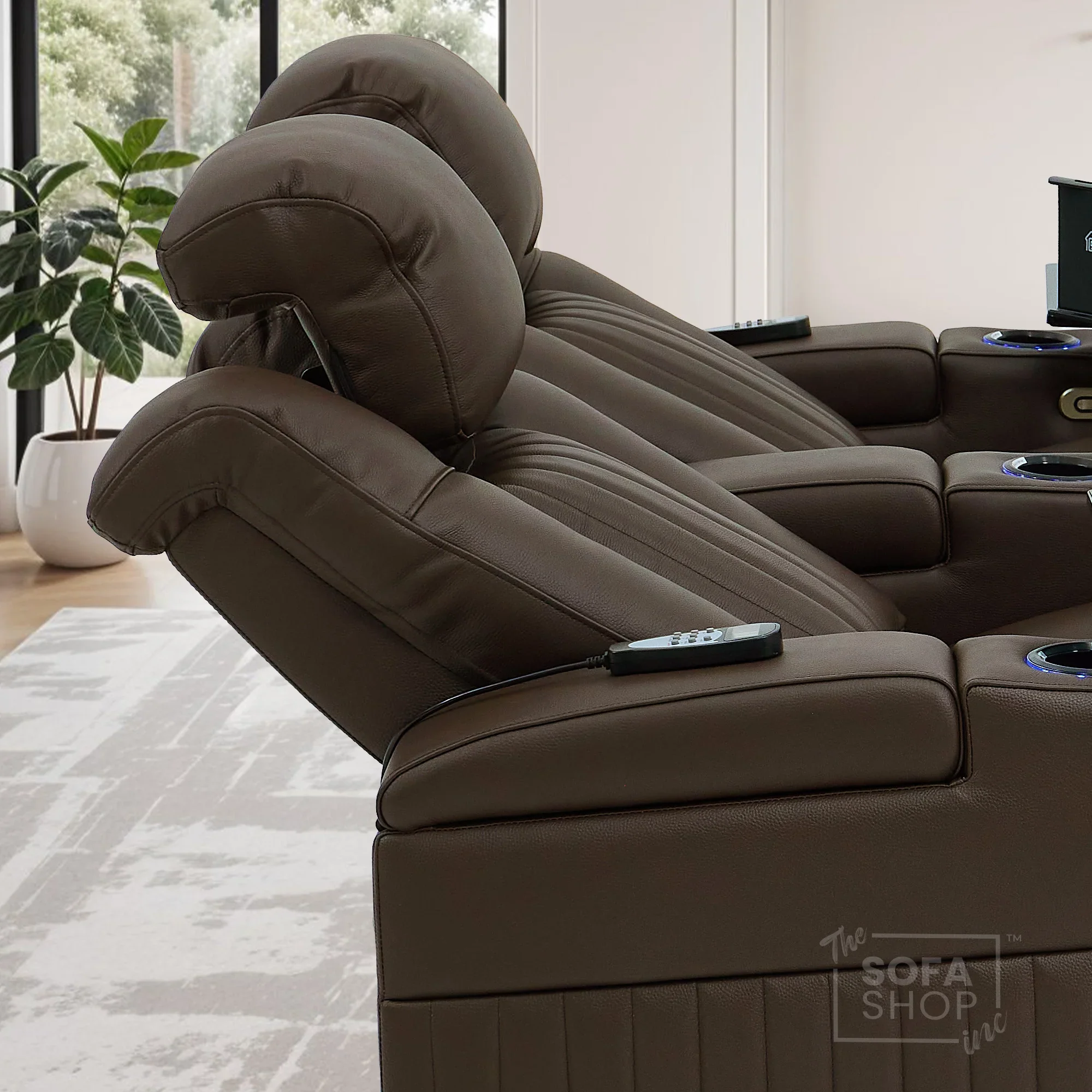 2 Seater Real Leather Electric Recliner Cinema Sofa in Dark Brown | Massage, Heated Lumbar, Power Headrests, Food Trays & Power Grommet | Capri | The Sofa Shop - Image 5