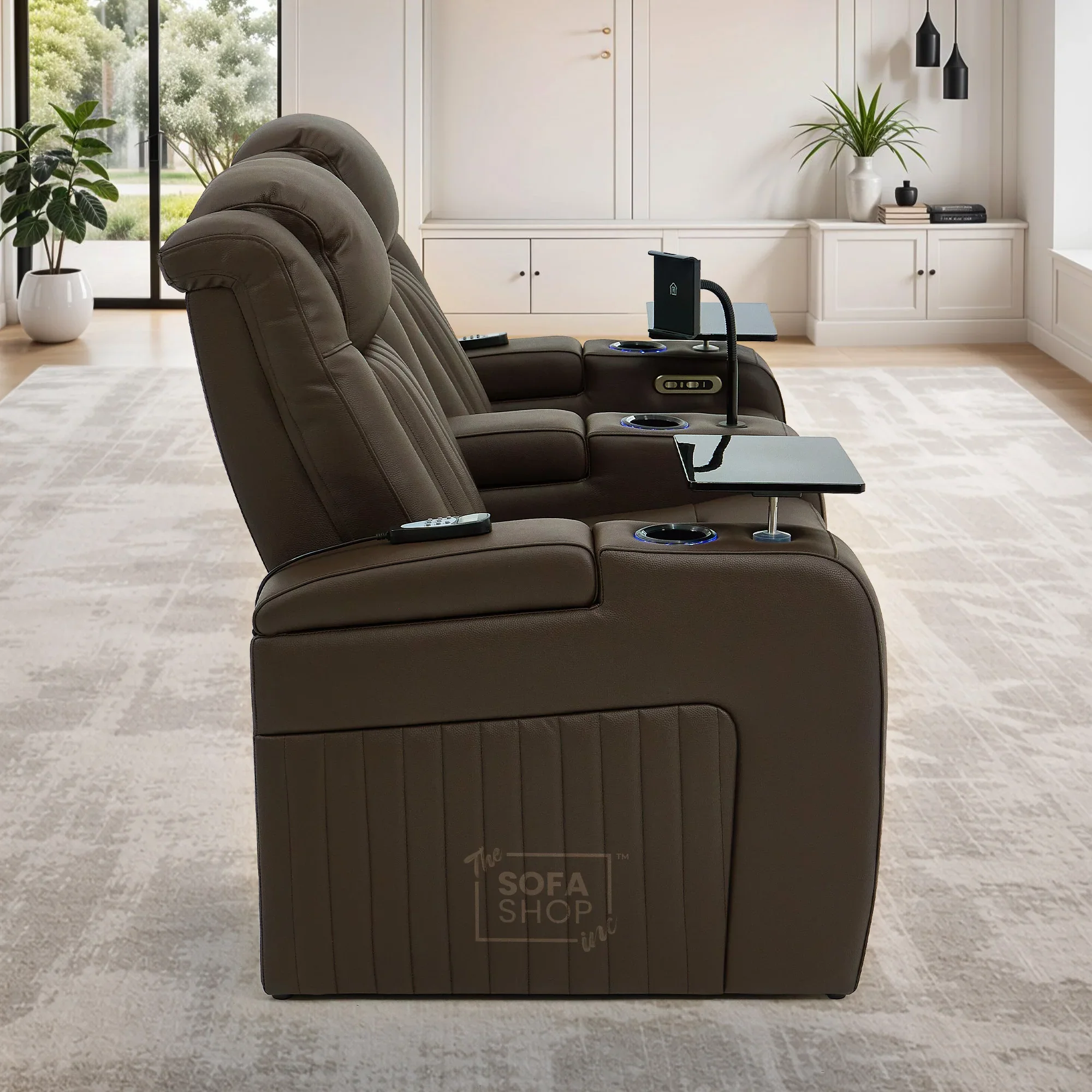 2 Seater Real Leather Electric Recliner Cinema Sofa in Dark Brown | Massage, Heated Lumbar, Power Headrests, Food Trays & Power Grommet | Capri | The Sofa Shop - Image 6
