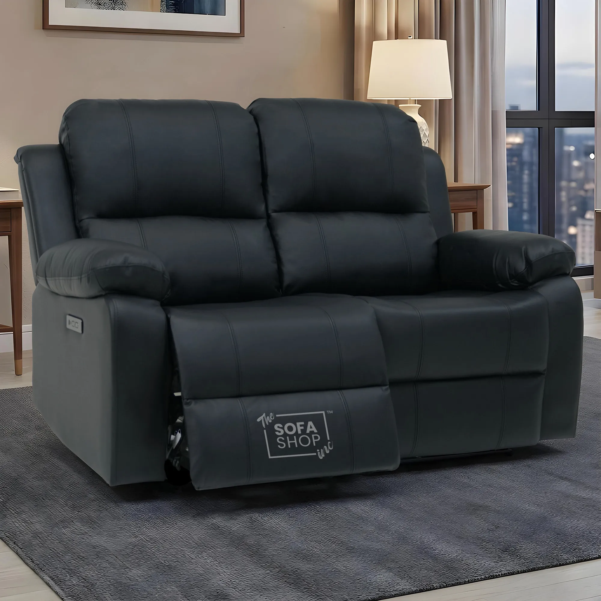 Trento 2 Seater Black Real Leather Electric Recliner Sofa | Smooth Power Recline, USB-C Charging | The Sofa Shop