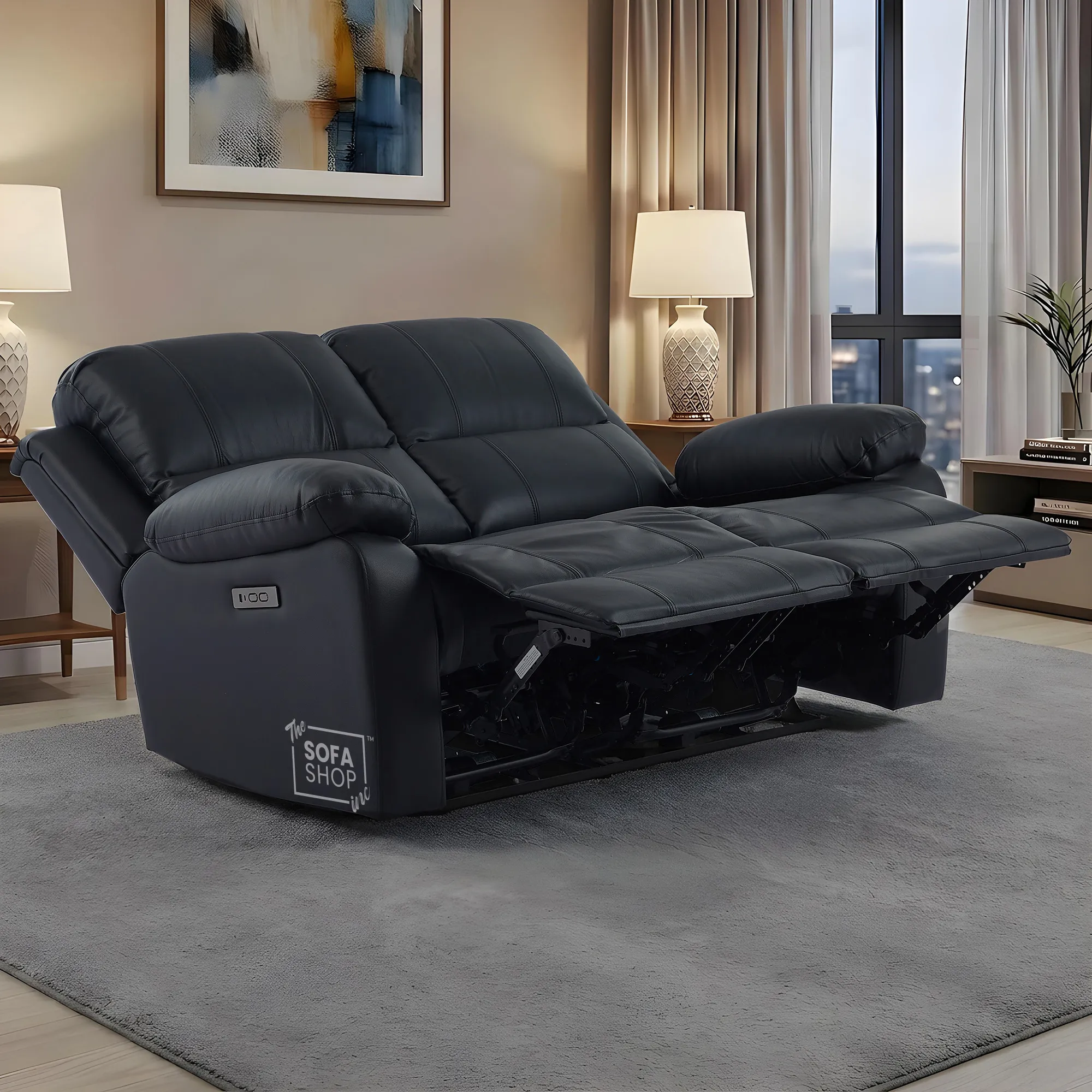 Trento 2 Seater Black Real Leather Electric Recliner Sofa | Smooth Power Recline, USB-C Charging | The Sofa Shop - Image 3
