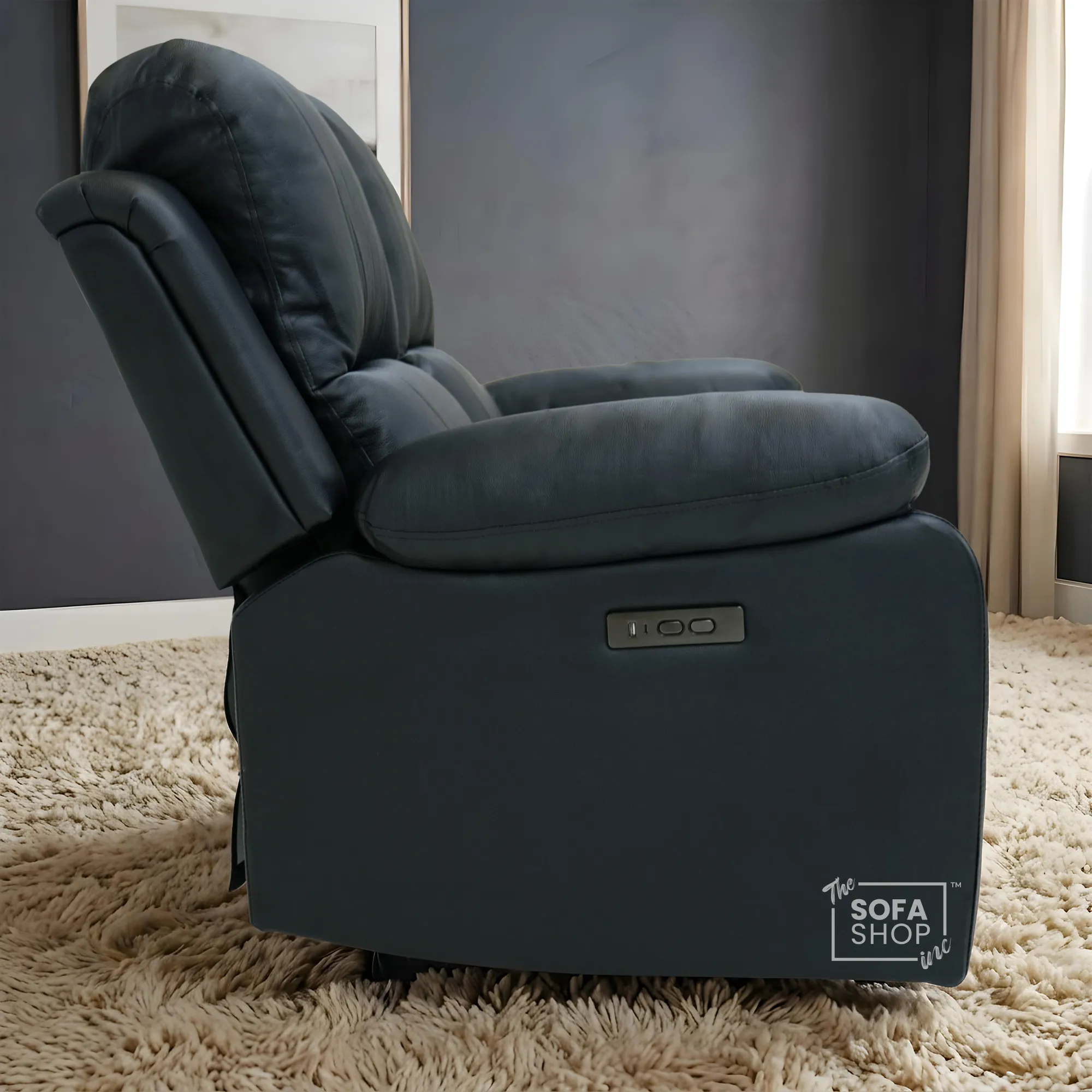 Trento 2 Seater Black Real Leather Electric Recliner Sofa | Smooth Power Recline, USB-C Charging | The Sofa Shop - Image 6