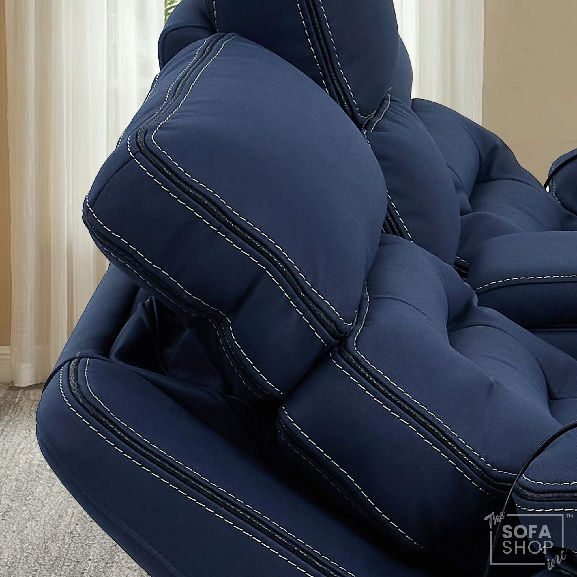 2 Seater Blue Fabric Electric Recliner Cinema Sofa Console | Hi-Tech Sofa with Massage, Multi-Link Bluetooth, Cooling & Heating Cupholders | Tuscany | The Sofa Shop - Image 5