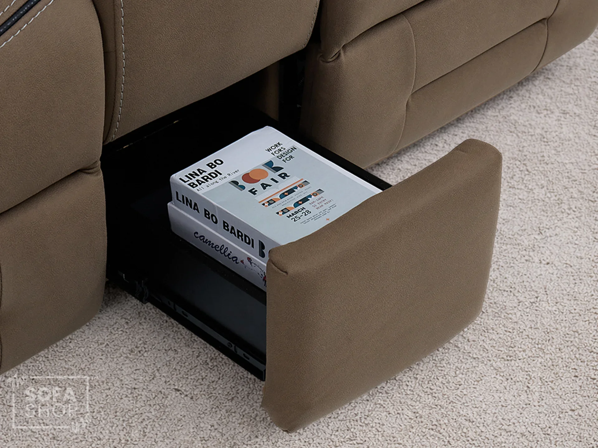 2 Seater Electric Recliner Cinema Sofa in Brown Fabric | Hi-Tech Sofa with USB, Speakers, Power Headrest, Storage Console & Chilled Cup Holders | Tuscany Series One - Image 13