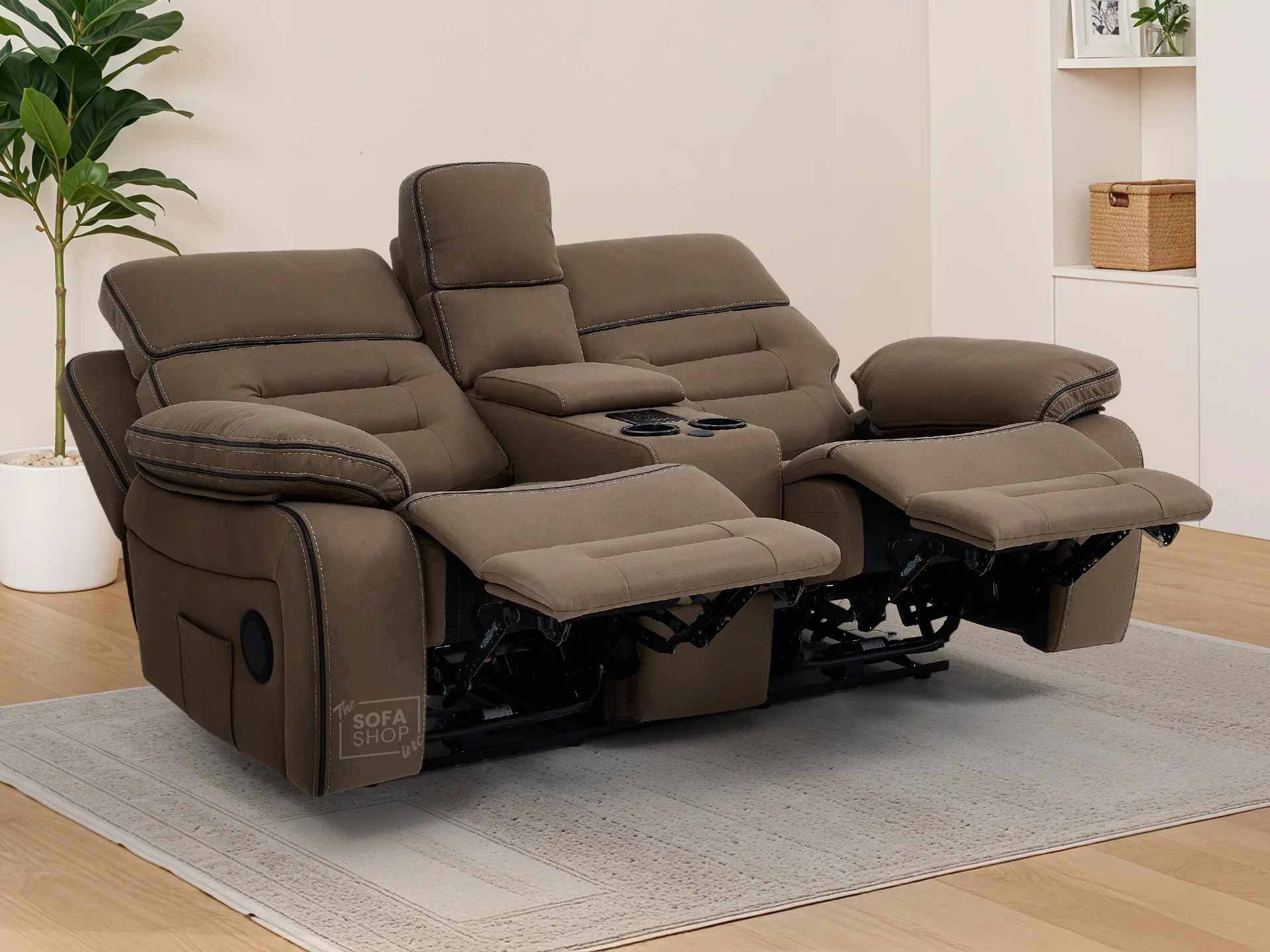 2 Seater Electric Recliner Cinema Sofa in Brown Fabric | Hi-Tech Sofa with USB, Speakers, Power Headrest, Storage Console & Chilled Cup Holders | Tuscany Series One - Image 3