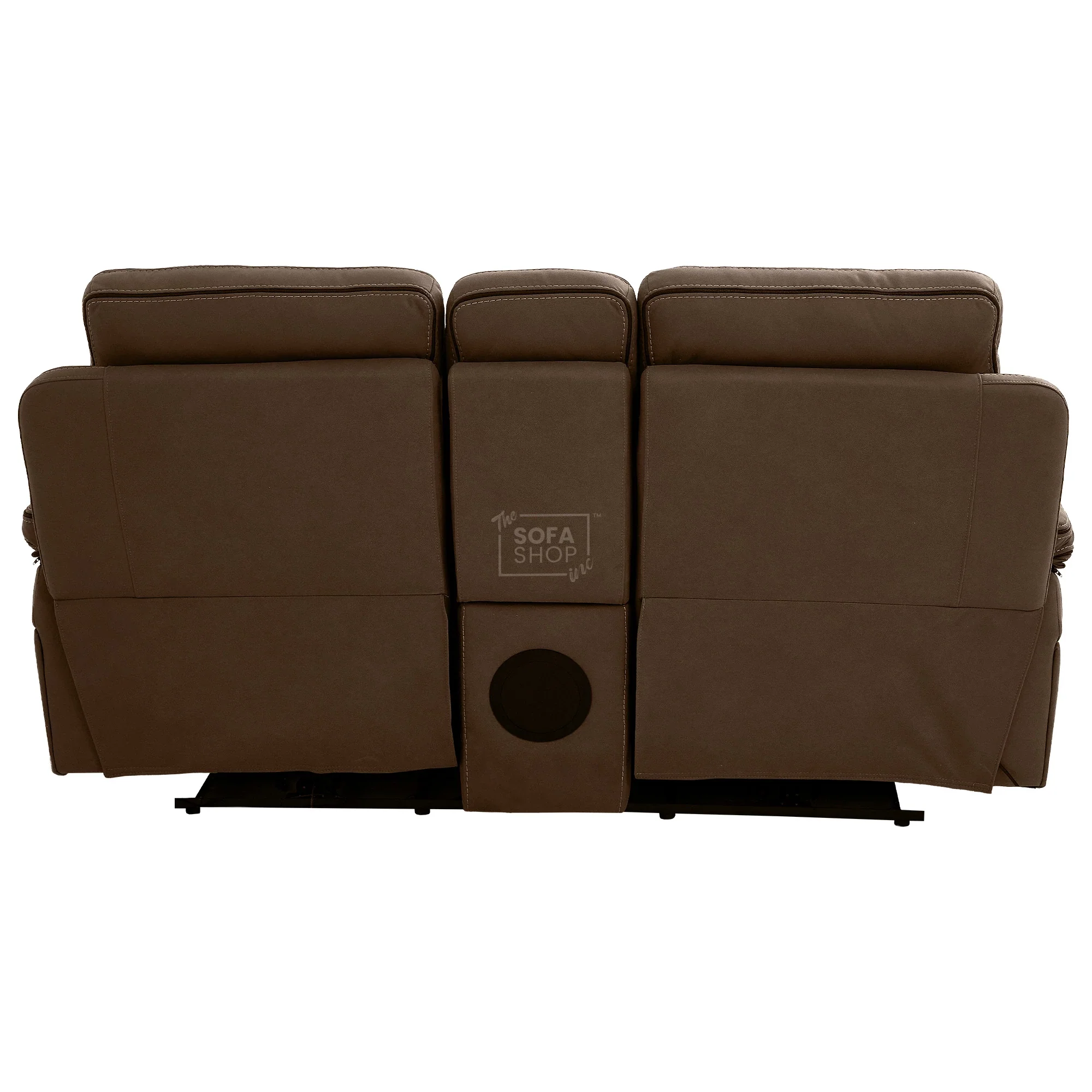 2 Seater Mocha Brown Fabric Electric Recliner Cinema Sofa with Massage, Heated Lumbar, Console, Bluetooth Speakers & LED Lights | Tuscany | The Sofa Shop - Image 15