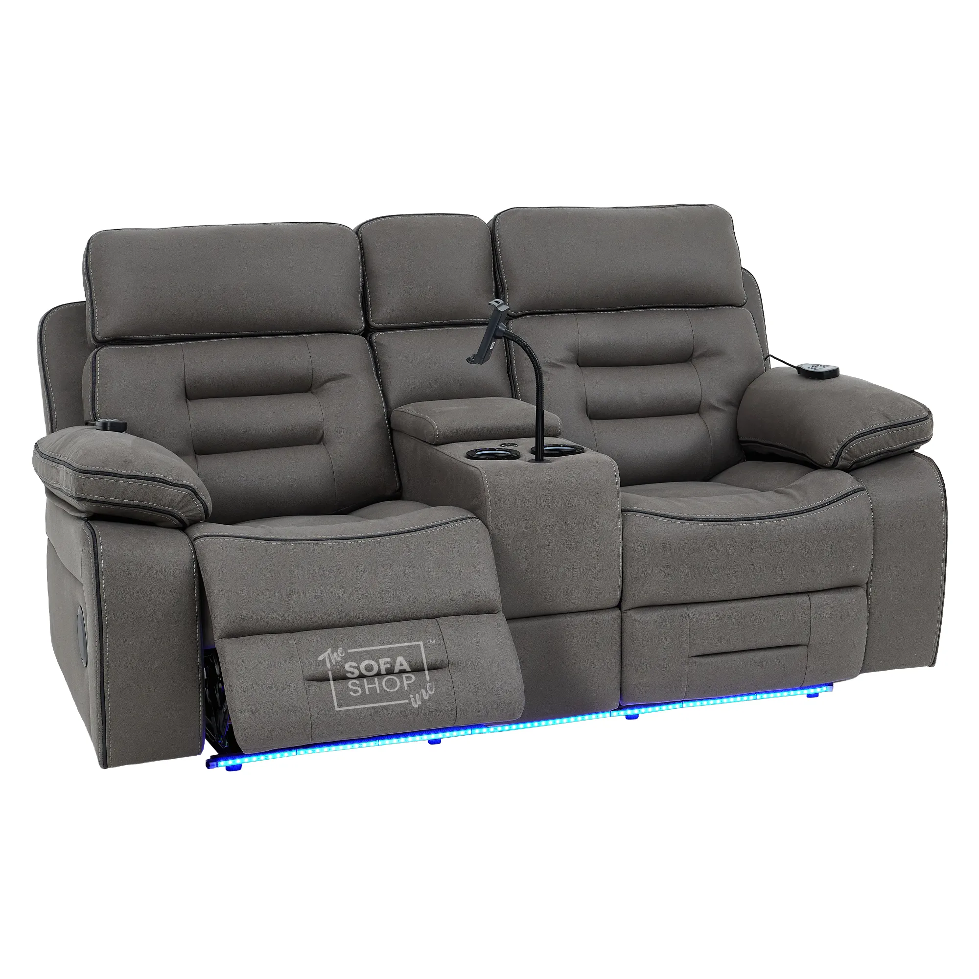 2 Seater Electric Recliner Cinema Sofa in Graphite Grey Fabric | Hi-Tech Sofa with Massage, Heated Lumbar, Multi-Link Bluetooth, Cooling + Heating Cupholders, Power Headrests | Tuscany - Image 17