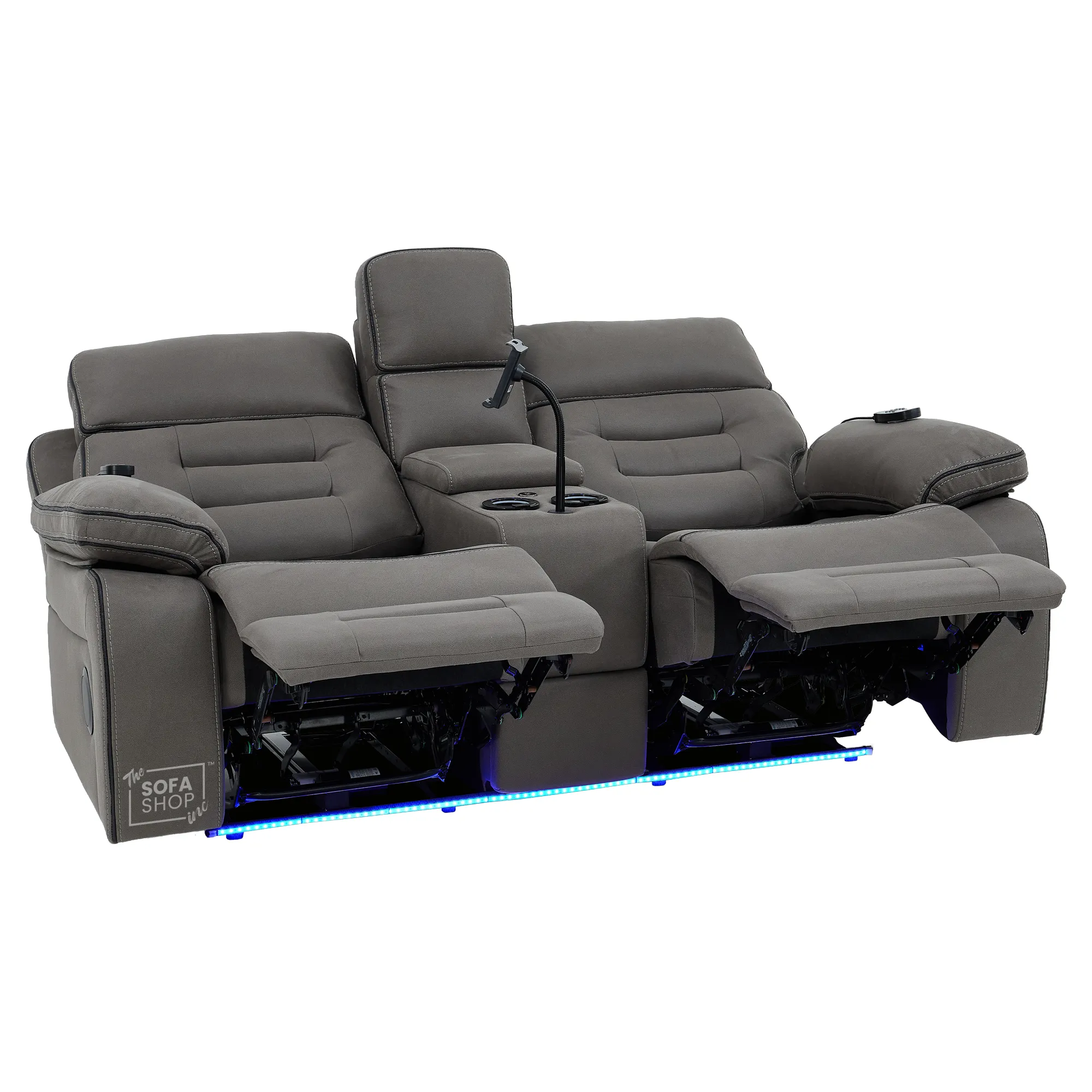 2 Seater Electric Recliner Cinema Sofa in Graphite Grey Fabric | Hi-Tech Sofa with Massage, Heated Lumbar, Multi-Link Bluetooth, Cooling + Heating Cupholders, Power Headrests | Tuscany - Image 18