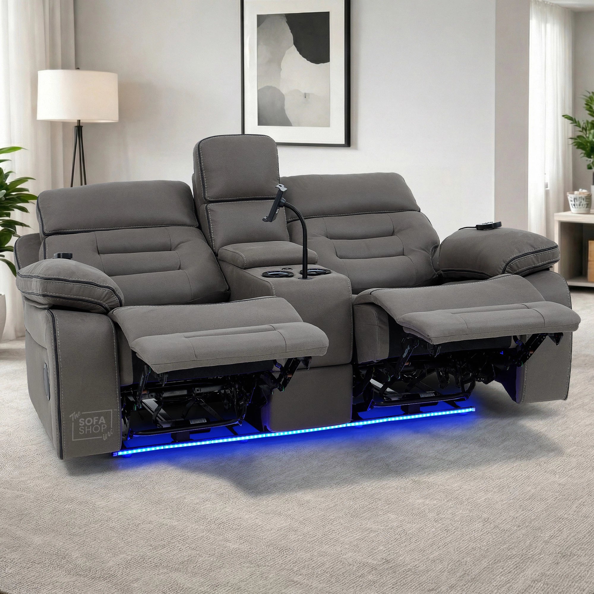 2 Seater Electric Recliner Cinema Sofa in Graphite Grey Fabric | Hi-Tech Sofa with Massage, Heated Lumbar, Multi-Link Bluetooth, Cooling + Heating Cupholders, Power Headrests | Tuscany - Image 3