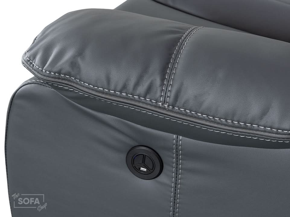 2 Seater Cinema Sofa in Grey Super Fiber Leather | Hi-Tech Console Couch with Power Recline + USB Charging + Wireless Charging + Console Storage + Cup Holders | Highgate | The Sofa Shop - Image 11
