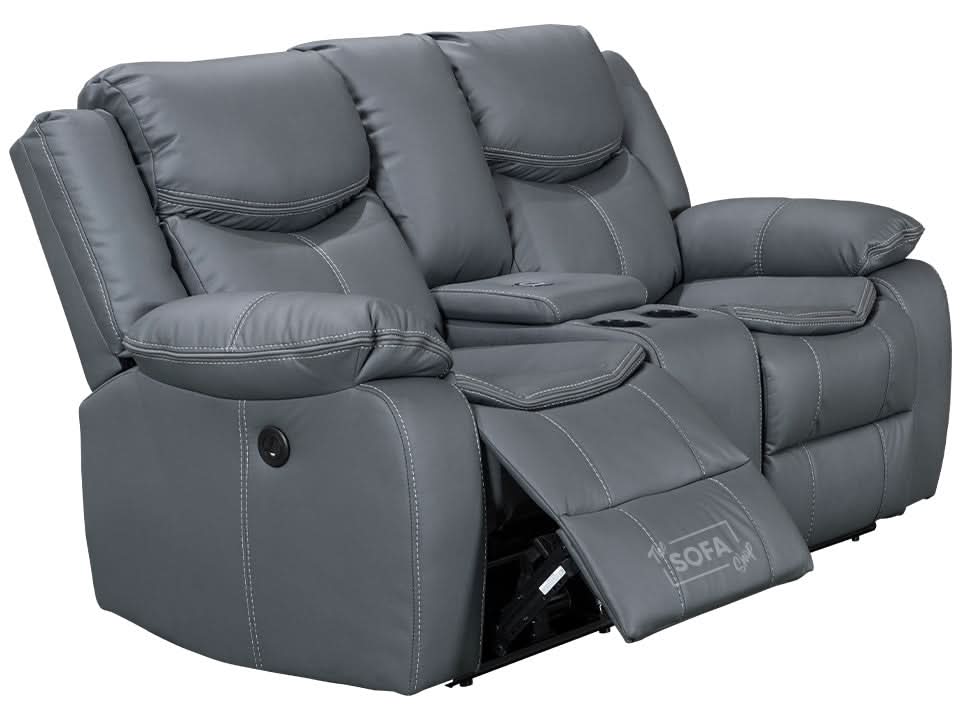 2 Seater Cinema Sofa in Grey Super Fiber Leather | Hi-Tech Console Couch with Power Recline + USB Charging + Wireless Charging + Console Storage + Cup Holders | Highgate | The Sofa Shop - Image 15