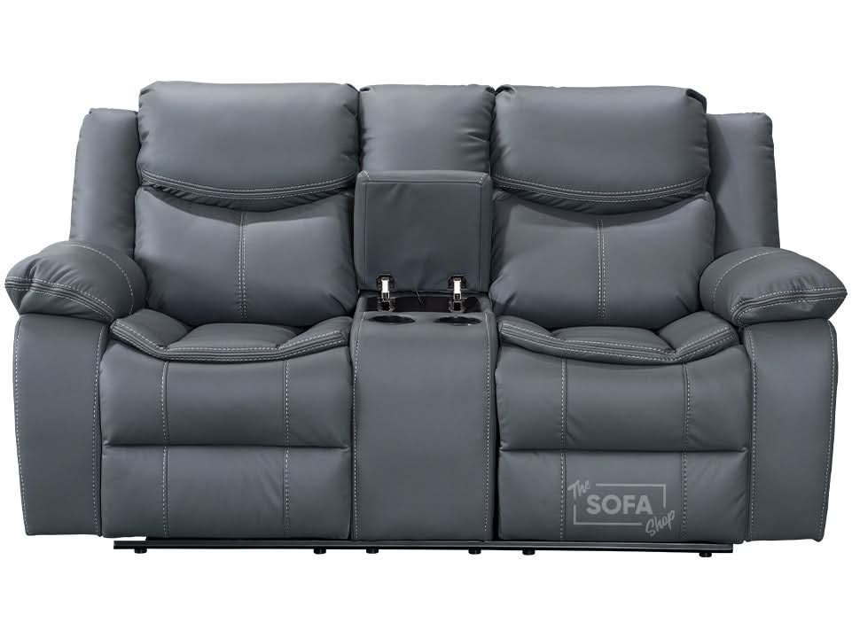 2 Seater Cinema Sofa in Grey Super Fiber Leather | Hi-Tech Console Couch with Power Recline + USB Charging + Wireless Charging + Console Storage + Cup Holders | Highgate | The Sofa Shop - Image 4