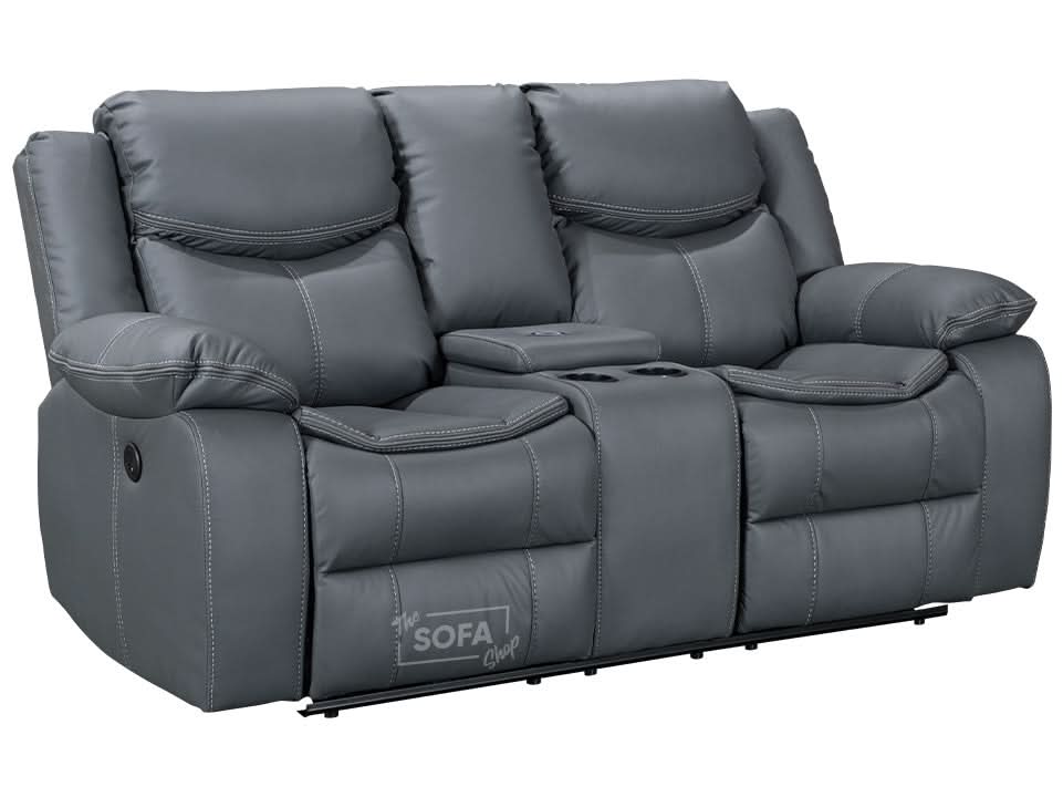 2 Seater Cinema Sofa in Grey Super Fiber Leather | Hi-Tech Console Couch with Power Recline + USB Charging + Wireless Charging + Console Storage + Cup Holders | Highgate | The Sofa Shop - Image 6