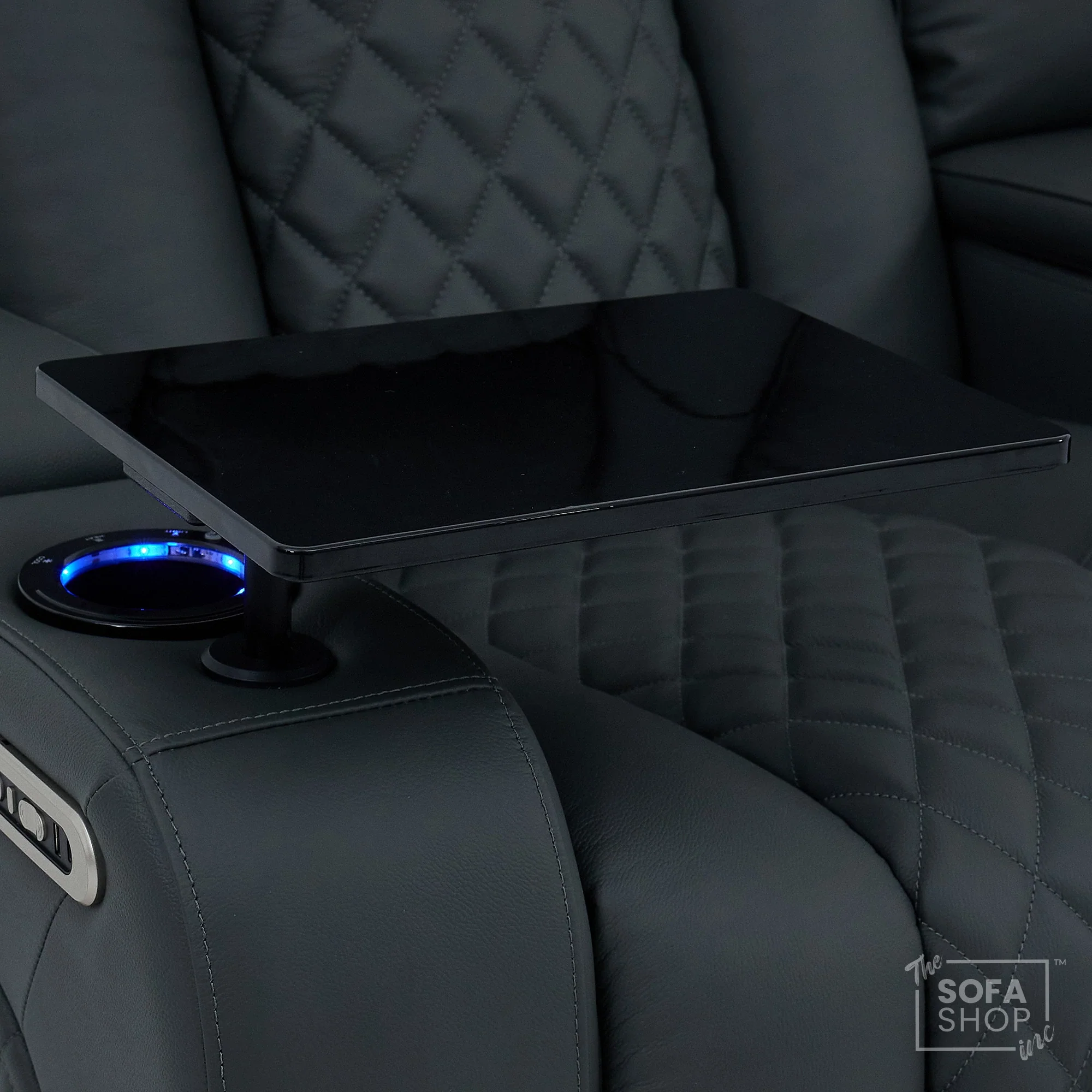 2 Seater Grey Real Leather Electric Recliner Cinema Sofa | Hi-Tech Couch With Power Headrest, Bluetooth Speakers, Wireless Charging, Cooling + Heating Cup Holder & Power Grommet  | Milano - Image 14