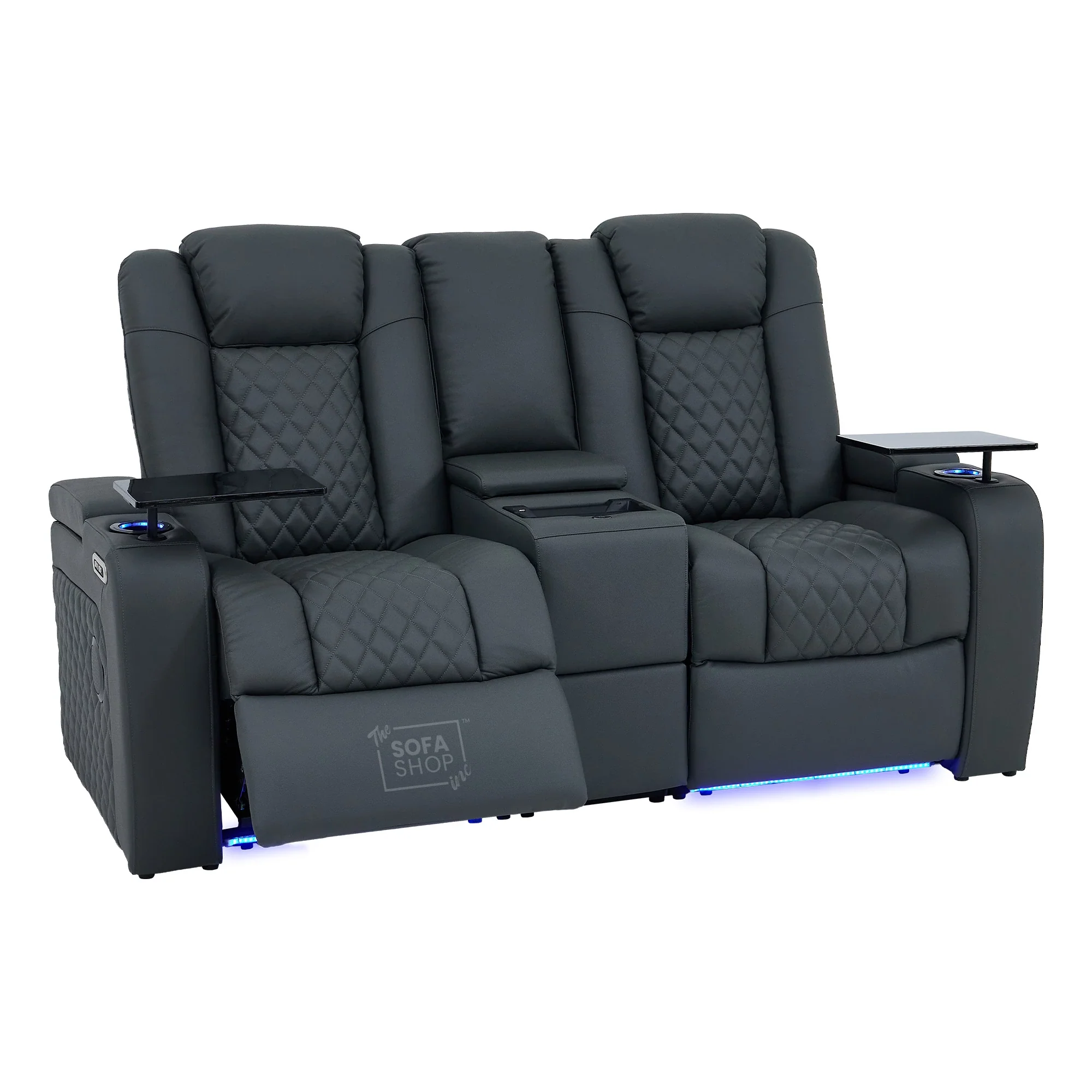 2 Seater Grey Real Leather Electric Recliner Cinema Sofa | Hi-Tech Couch With Power Headrest, Bluetooth Speakers, Wireless Charging, Cooling + Heating Cup Holder & Power Grommet  | Milano - Image 21
